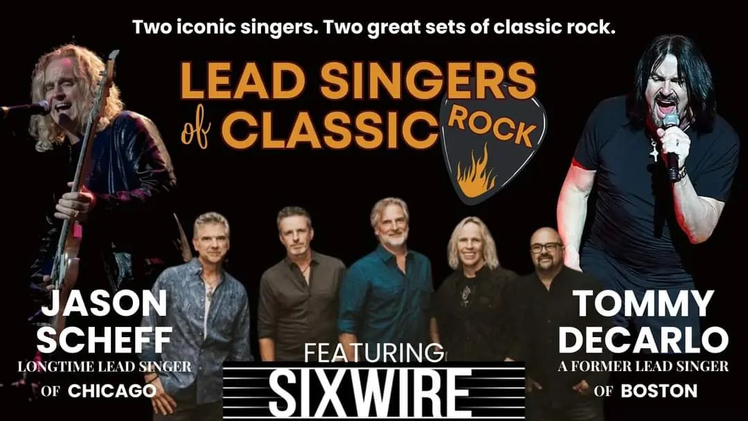 Friday May 31 at The Franklin Theatre! Two amazing singers join Sixwire for an unforgettable evening of classic rock! Jason Scheff sang lead vocals and played bass for Chicago for 30 years (and sang the original hits