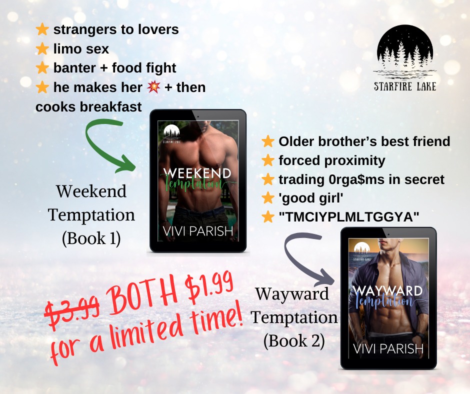 Merry Christmas in July!
WEEKEND TEMPTATION and WAYWARD TEMPTATION are both on sale for $1.99 for a limited time!!
#readromance #booksale #steamyromancerecs #amreading #bookstagram
