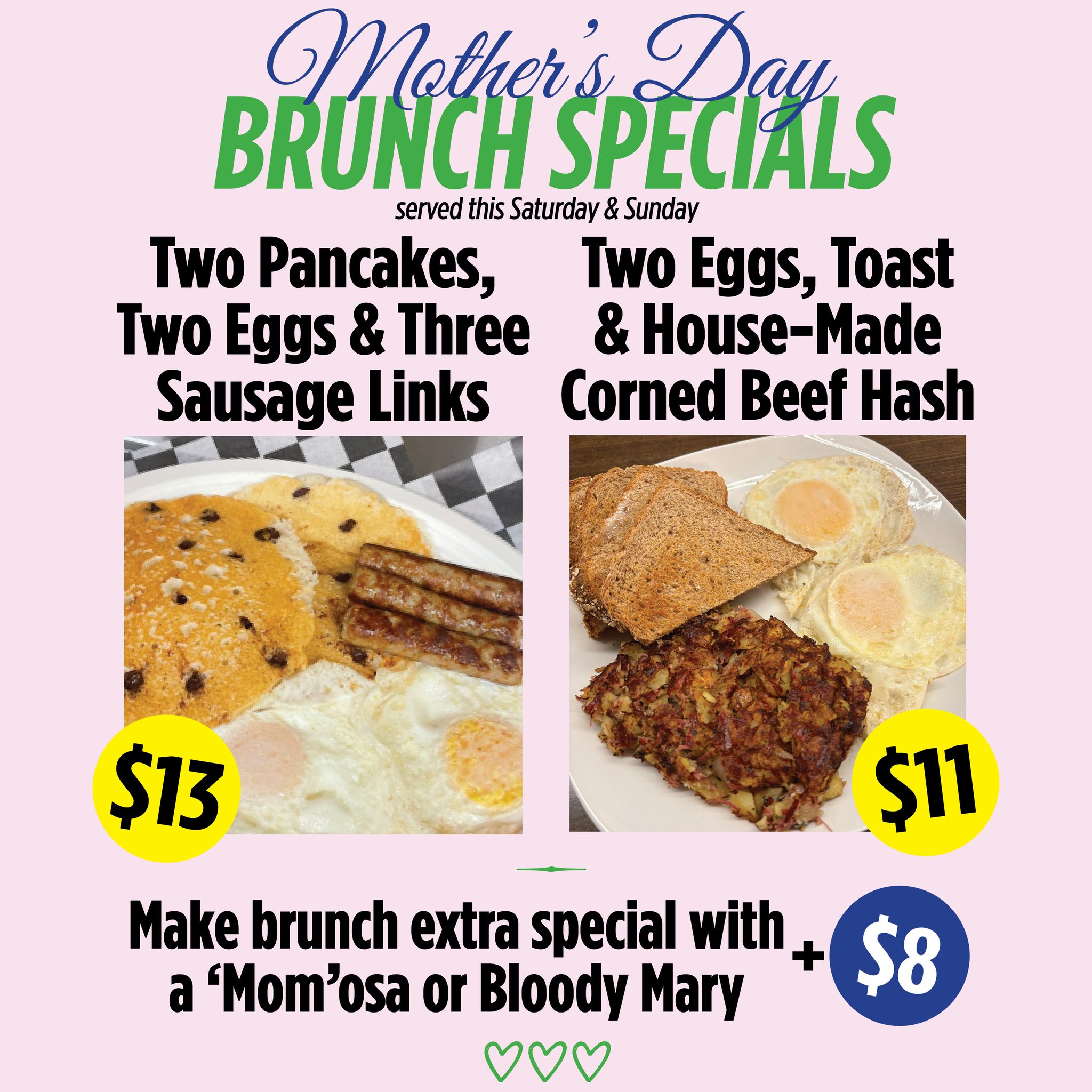 Motherâs Day is fast approaching and weâve created a couple of specials for that special Mom in your life! Come celebrate with one of our brunch specials â Pancakes with Sausage Links OR Two Eggs, Toast and House-Made Corned Beef Hash. Donât forget to make brunch extra special with a âMomâosa or Bloody Mary! Served today and tomorrow.
#themarketplaceguilford #ourplaceisyourplace #thisisguilford #localfirst #mothersdaybrunch #happymothersday2024 #momsday