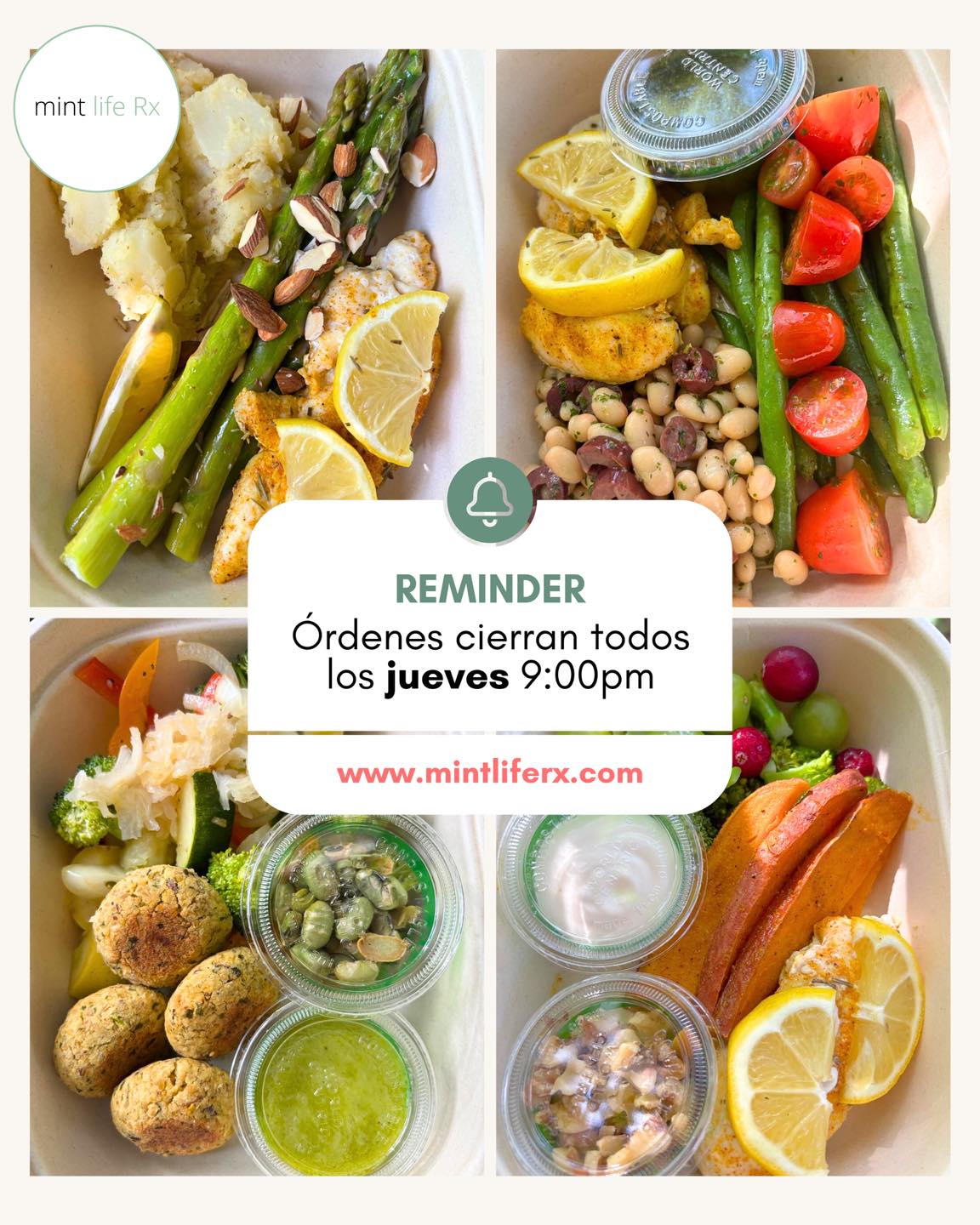 🔔 Friendly REMINDER! 🔔
Ya puedes hacer tu pedido de #MealPreps saludables para esta próxima semana!🍴✨
Nuestros #MealPreps están cargaditos de muchos veggies y sabor. 🥦✨ Perfectos para nutrirte hasta en tus días más ajetreados. 🙌🏼
mint life Rx 🌱 Come bien. Vive bien. 🌱
Para ordenar accede a: 
🌐  www.mintliferx.com
📲 Escríbenos por WhatsApp al 939-599-5975.
📦 Delivery disponible: Área suroeste de 🇵🇷 (de Ponce a Mayagüez y pueblos limítrofes).
Recuerda que nuestras órdenes cierran todos los jueves a las 9:00 PM. ⏰
#ComidaSaludable #MintLifeRx #NutriciónBalanceada #ComidaConAmor #AlimentaciónConsciente