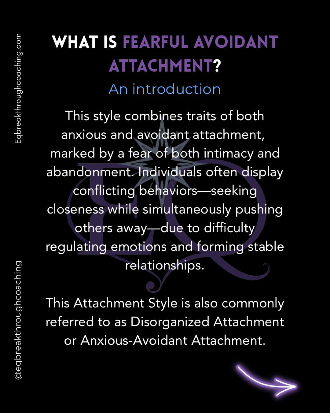 Fearful Avoidant Attachers (FAs) are the unpredictable ones on our attachment spectrum. They can be polarized to their anxious patterns or avoidant patterns, depending on the situation. They are some of the easiest people to love, but can be the most challenging to be in a relationship with. Are you an FA? Check out my quiz if you don’t know your attachment style yet! (Link in Bio)
Comment “Breakthrough” to find out more about how my program can help you heal your attachment wounds.
#HealingCoach #MentalHealthAwareness #SelfGrowth #ShadowWork #SelfHealingJourney #HealingFromWithin #SelfAwarenessJourney #ConsciousRelationships #EmotionalHealing #EmotionalIntelligence #HealingInRelationships #SecureLove #TraumaHealing #NervousSystemRegulation #TraumaInformedCoach #AttachmentHealing #AttachmentStyles #AttachmentTheory #AnxiousAttachment #AvoidantAttachment #SecureAttachment #HealingAttachmentWounds #InnerAttachmentWork
