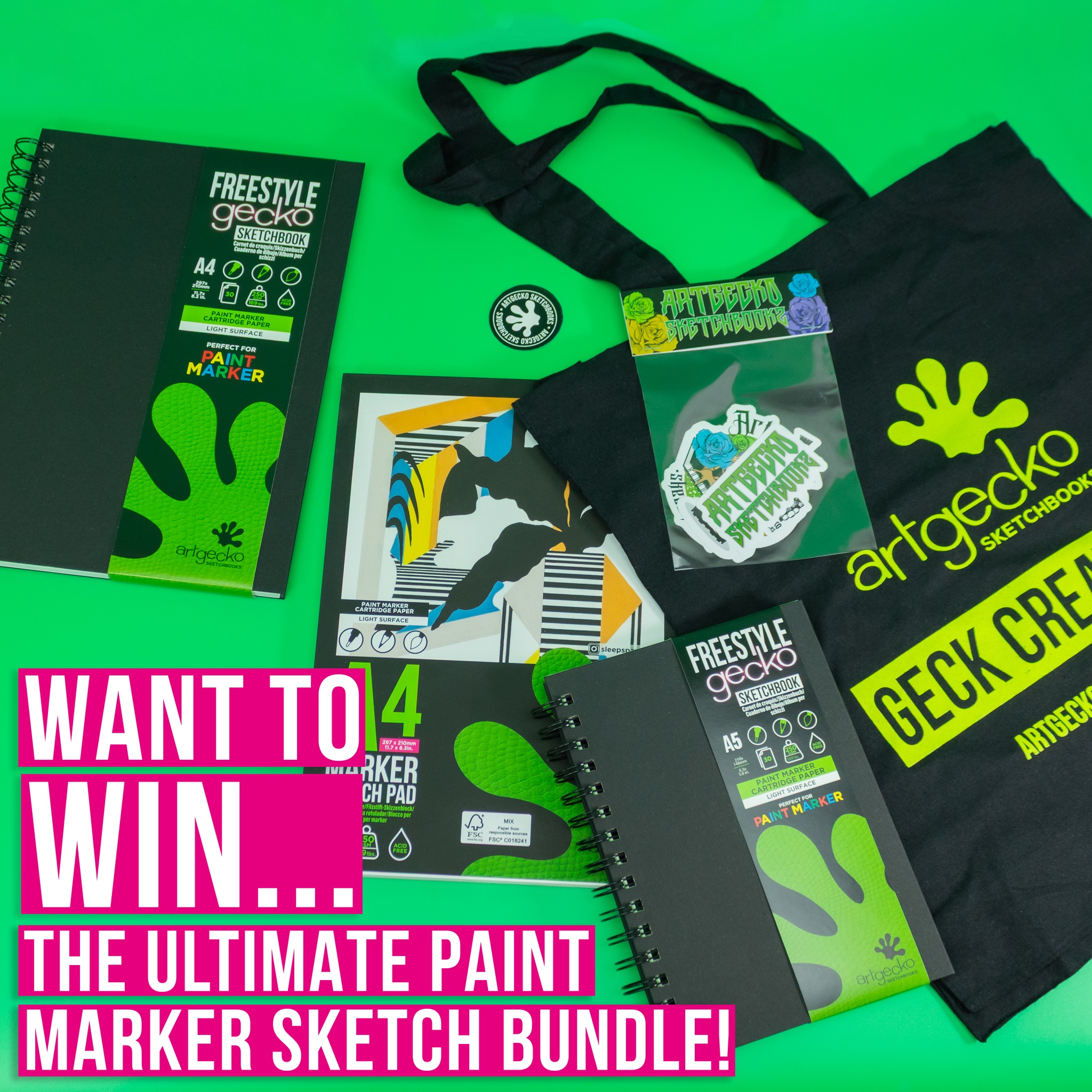 Want to get your hands on this GECK-tacular paint marker sketch bundle set?! Just head back to our last giveaway post where you can find out how to enter.
We are giving away two of these sets, made up of -
an A4 & A5 Freestyle Sketchbook
an A4 Pro Marker Sketch Pad
Stickers
and an Artgecko Tote bag!
You have until Monday the 11th to enter! Good luck everyone ?
#yorkshireday #artgeckosketch #sketchbooks #giveaway #win #posca #paintmarkers #reetgood #artsupplies