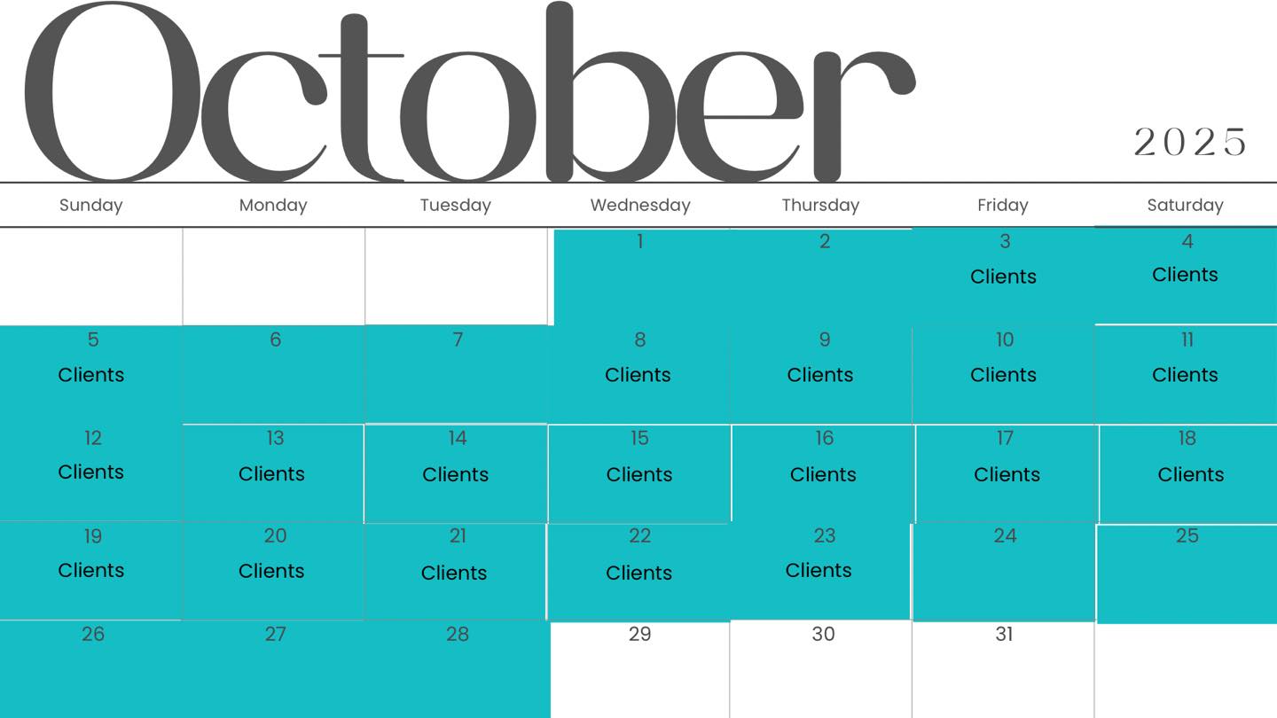 Well everyone our schedule is filling up! Be sure to get you holiday spots soon!