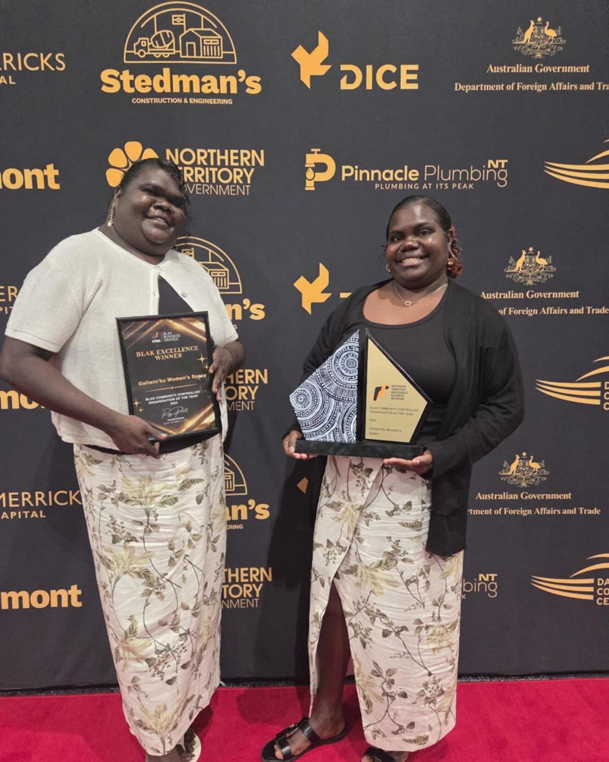 WE WON! "Blak Community Controlled Organisation of the Year".
Northern Territory Indigenous Business Network- Blak Business Awards. @ntibn 
To be recognised as the Blak Community-Controlled Organisation of the Year is something we accept with deep pride, and even deeper gratitude.
Zelda (GWS Treasure) and Maria (GWS Support Worker) accepted our award tonight on behalf of all the strong women of Galiwin’ku Women’s Space, our Director Bettina Danganbarr, our Elders, and our community, 
This award belongs to the women who built GWS from the ground up, women who saw too much pain, too much silence, and said “no more.”
It belongs to every woman who walks through our doors seeking safety, healing, and a future for her children.
It belongs to our young women, the next generation who will lead with strength, culture, and hope.
 
GWS stands on Yolŋu foundations, on Gurrutu, our kinship system, and on the belief that healing begins when we are connected: to each other, to culture, to Country.
 
We want to thank the Northern Territory Indigenous Business Network and the judges of the Blak Business Awards for recognising that community control, culture, and care can create real change.
 
We thank our partners and supporters those who walk with us, listen to us, and believe in Yolŋu-led solutions.
 
And to our sisters and brothers across the Territory and Australia, all the Blak organisations doing the hard work every day. Together, we’re building safer, stronger, more self-determined communities.
 
#NTIBN #blakawards #IndigBizMonth #IBM2025 #StrengthThroughCollaboration #StrongWomenStrongCulture #ElchoIsland #GaliwinKuWomensSpace #IndigenousBusiness #Collaboration #YolnguLeadership #CommunityStrength #arnhemland