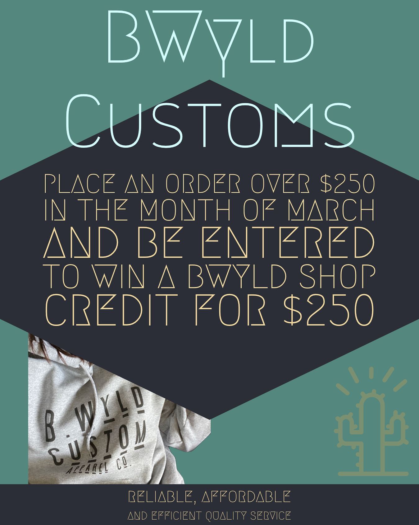 Every order placed from March 1 to March 31 over $250 will qualify you for an entry into our $250 shop credit giveaway.
Message me to get a custom order started today 🤩