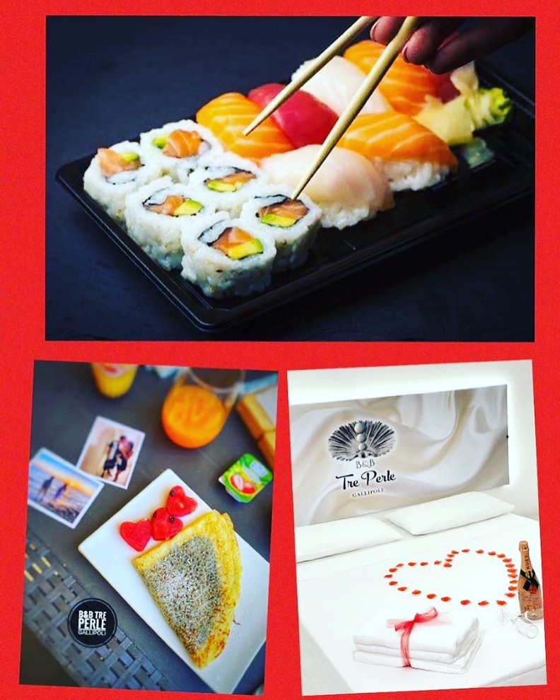 ❤️❤️❤️San Valentino❤️❤️❤️ a Gallipoli al 
Beb Tre Perle Gallipoli 
Pacchetto completo 
Pernotto in 
camera LOVE+
colazione+
Prosecco 🥂 e cena con sushi 🍱 o pizza 🍕 opzionale (con supplemento) euro 70.
*Promo valida tutto il mese.
#sanvalentino #gallipoli #lecce #salento #coppaitalia #loveislove @lunascorrano