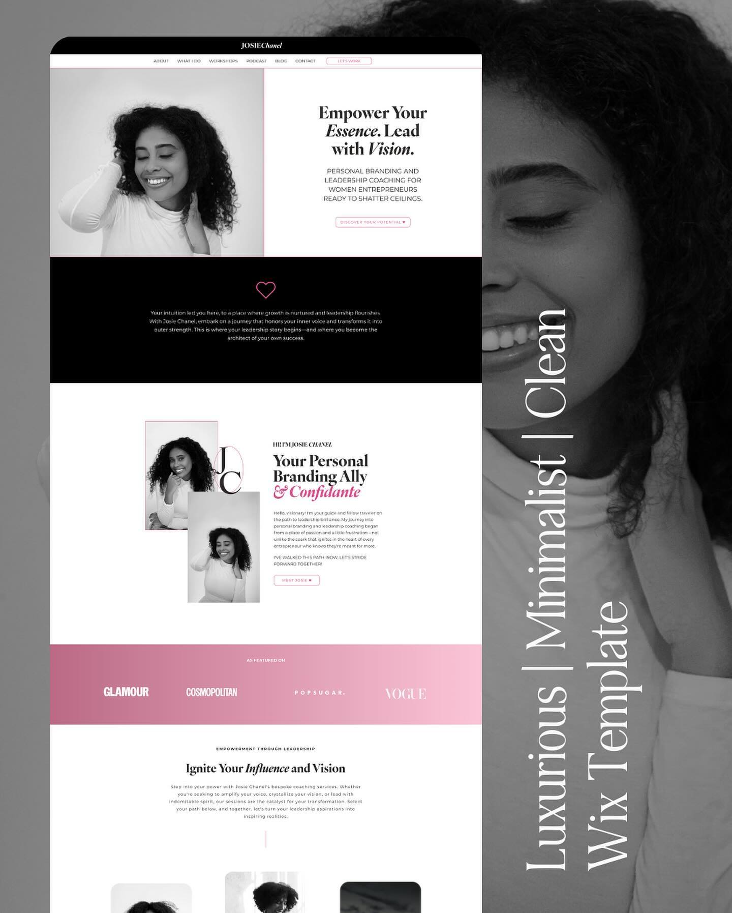 Introducing the newest addition to our DIY template collection: The Josie Chanel. 🖤💖 This template is where simplicity meets luxury, mirroring the timeless elegance of Chanel. Crafted for those who adore minimalist design with a touch of sophistication, it’s perfect for brands that speak the language of luxury. Black, white, and a hint of pink come together to create a clean, yet captivating online presence. 
As we approach the end of the year, I understand that times are tough and starting out can be challenging, especially in this economy. Everyone deserves a stunning and effective website, regardless of their budget or business stage. That’s why I’ve created my line of website templates. It’s more than just a template; it’s a beacon of hope for your brand’s future. Because no matter where you are in your journey, your brand should shine bright. Let’s end this year on a high note, with a website that’s as beautiful and unique as your vision. #itsmondaysmuse 
#wixwebsite #wixwebsitedesign #websitetemplates