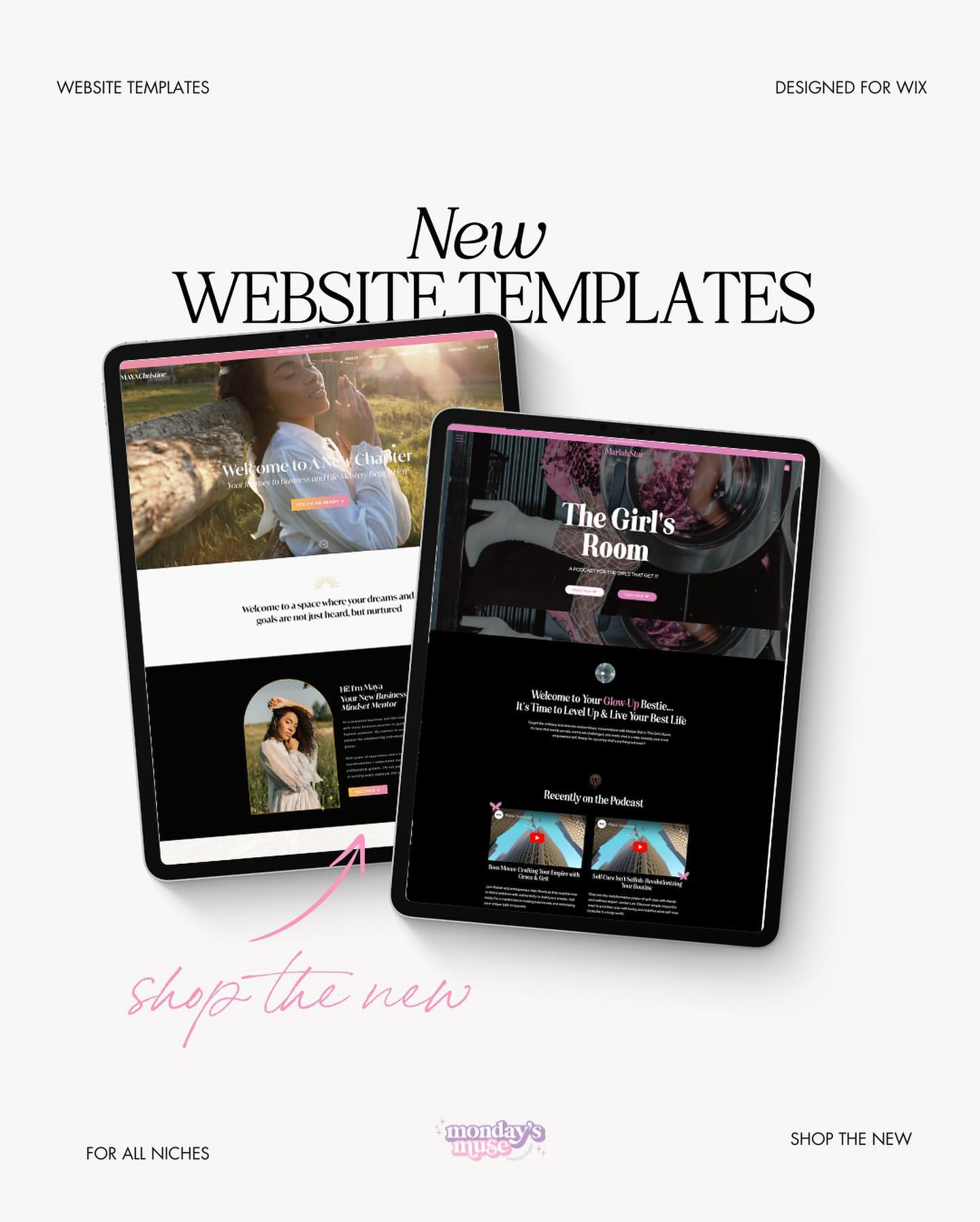 Hey y’all! I’ve been in the lab, in between clients, mixing up a fresh batch of Wix websites templates just for you. 
Introducing the latest website templates, each designed to amplify your brand’s online presence without breaking the bank. 💅🏽
Meet the newest ladies:
- Maya: For Coaches
- Mariah: For YouTube Podcasts
- Scarlett YouTube: For YouTube Podcasts
- Sophia: For Photographers 
For the Scarlett audio podcast template lovers, don’t worry. She is still available 😉
Want one for your brand? Subscribe to my newsletter via the link in my bio and receive 10% off, branding and website tips, motivation, and the occasional Riri gif (because we’re in the Navy over here IYKYK) #itsmondaysmuse
#wixwebsite  #websitetemplate #wixwebsitedesign
