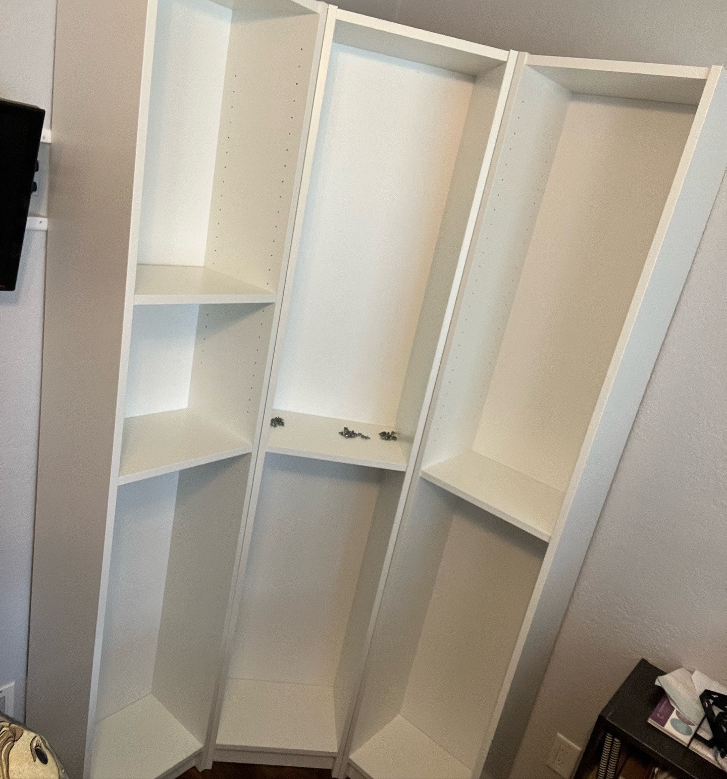 New bookshelves!!! Husband built and installed them for me today 🥰🥰✨💙📚📚📖 So excited to make them pretty!! #bookshelves #billybookcase #ikea #writerlife #authorlife