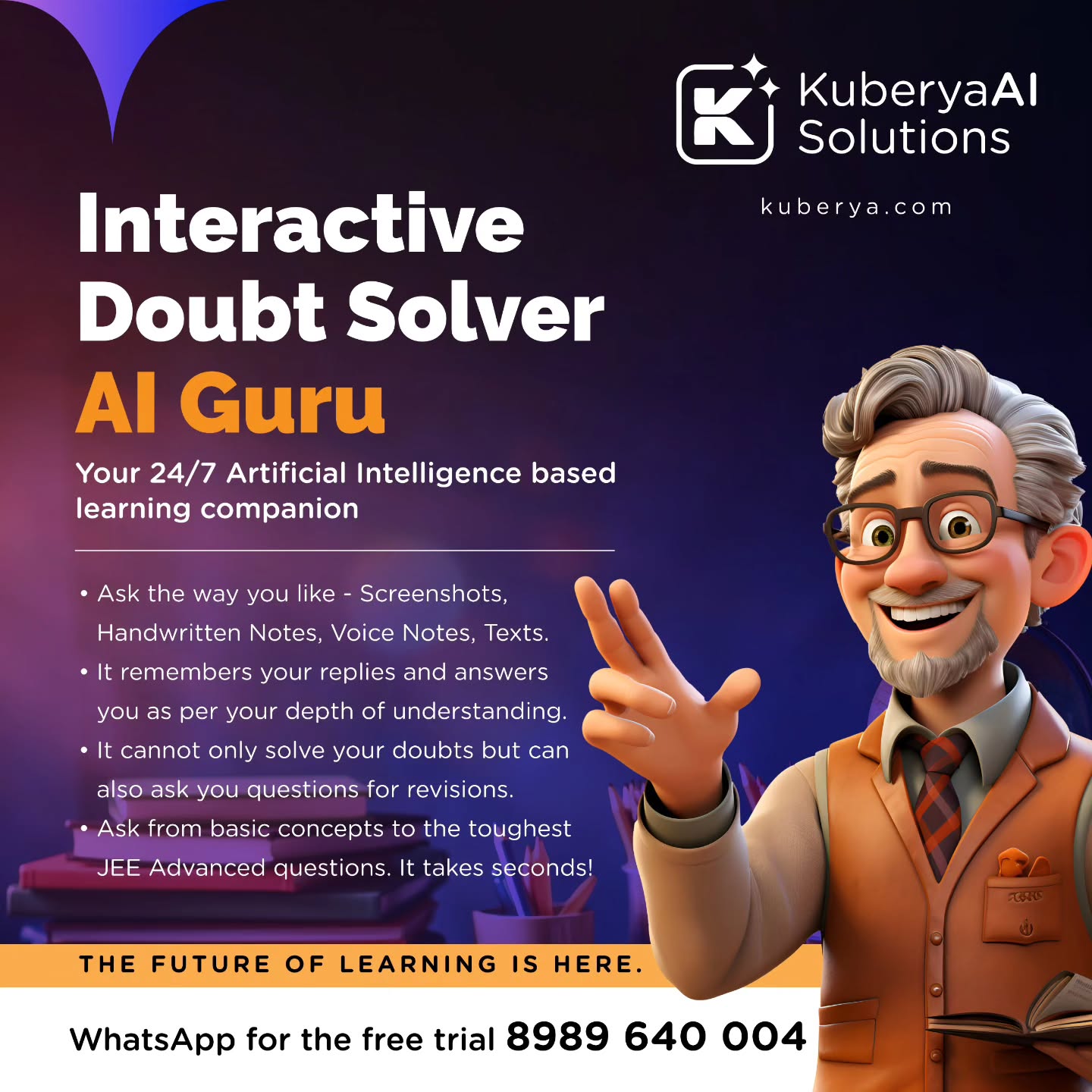 🚀 Hello JEE Aspirants!
Meet your smartest study buddy – AI Guru 🤖📚
Now get 24x7 Doubt Solver at just ₹699/month!
✅ Solves JEE Advanced-level doubts – even with graphs & diagrams
✅ Send screenshots, photos, voice notes, or even handwritten questions
✅ Not just answers – get full step-by-step solutions too!
📲 Ready to level up?
WhatsApp us at +91 89896 40004 and unlock smarter learning today!
#AIGuru #JEEDoubtSolver #JEE2026 #StudySmart #JEEAdvanced #AIforEducation #RadianceAI #DoubtSolvingBot
