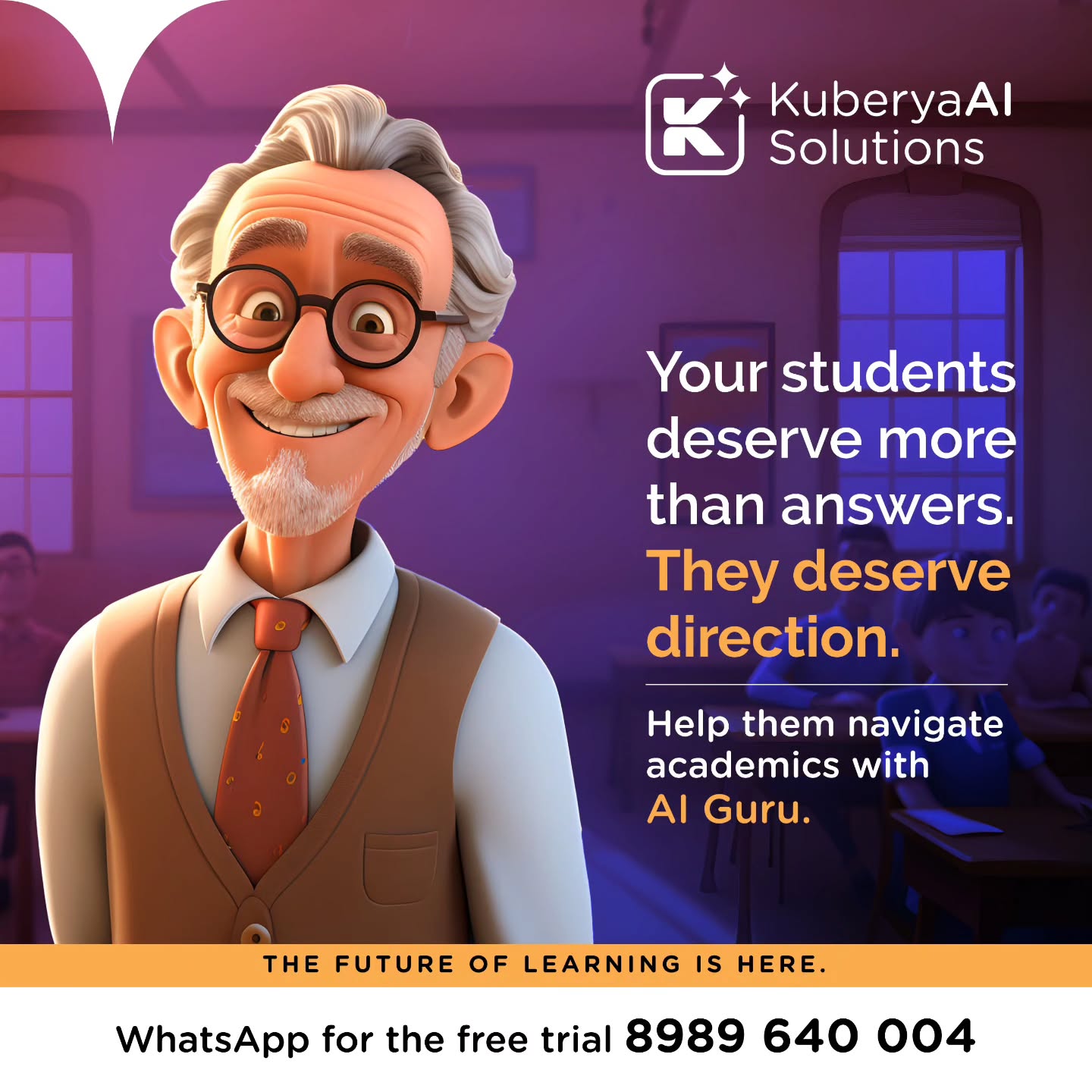 AI Guru doesn’t just solve - it guides. It doesn’t spoon-feed the answers, but gives a step-by-step solution, involving students, asking the right questions and helping every student reach the right answer with just the perfect guidance.
With GenAI-powered interaction, it engages students in problem-solving, nudges critical thinking, and supports them 24x7.
Your students are one step closer to self-reliance with this AI-powered tool in their arsenal.
Call/ Whatsapp +918989640004
#AIguru #SmartLearning #FutureOfEducation #GenAIinClassroom