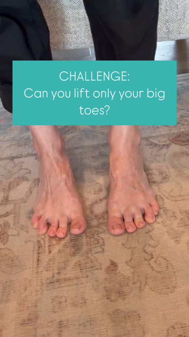 Because everyone’s #goals right now are super toned toes. Should we make this a #hottoessummer??
But seriously, these big guys are way more important than you may realize, and if you’re a runner, you may want to pay extra attention, as it’s believed 80-85% of stability in running comes from your big toe!
For all of us though, here’s what to keep in mind:
- Big toe push off is the foundation of good gait. It sends a chain reaction up through your legs, to your glutes to your pelvic floor. When we compensate with that push off, we can see knee, hip, ankle, and pelvic floor issues.
- It’s a primary tool for balance and stability. And we’re not just talking tree pose. It’s important for walking, running, jumping, and more. Basically, it plays an important role in stability for your whole body.
- It makes your workouts more effective. Having a more stable base means your squats and deadlifts just got a whole lot better.
- It’s required for actual stability in the foot, so you don’t suffer from painful issues like plantar fasciitis.
Keep in mind that slapping on orthotics for foot issues and calling it a day isn’t solving the problem- it’s putting on a bandaid. Big toe and foot strength are often very underrated.
And finally if you’re struggling with making progress in things like your pelvic health, taking a look at your foot function just may be a missing link.
So tell me, how did your big toe challenge go??
