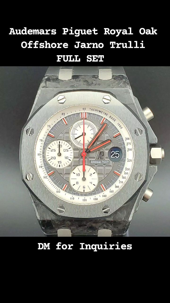 🌟 The Audemars Piguet Royal Oak Offshore Jarno Trulli FULL SET is truly a sight to behold. The limited edition watch is inspired by its namesake, the F1 driver Jarno Trulli. The watch is in good contion and comes as a complete set. 🌟
📢 Please reach out with any questions regarding this beautiful timepiece.
#audemarspiguet
#rolex
#patekphilippe
#royaloakoffshore
#exoticcars
#entrepreneur
#luxurywatches
#highendwatches
#highnetworth
#ceowatches
#bigboywatch
#f1
#yachts
#apwatch