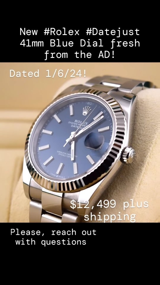🔥 🔥 🔥
FOR SALE:
A timeless #classic that is instantly recognized by all. The 41 mm Rolex DJ with the mesmerizing blue dial. This set comes with a inner/outer box, manual, cards, and hang tag. It is completely fresh and in unworn condition dated 1/6/24.
🔥🔥🔥
🤟$OLD plus label or add in $75 for my priority overnight insured label. 🤟
⚡️I always am upfront and transparent so please do not hesitate to reach out. Thank you for taking a look.🤝
📍 Milwaukee, WI📍
@greatlakeslux
@greatlakeslux
@greatlakeslux
#greatlakeslux #patekphilippe #audemarspiguet #timepiece #luxurywatches #highnetworth #toppeople #winning #rizz #wristcheck #timeismoney #watchesofinstagram #grailwatch