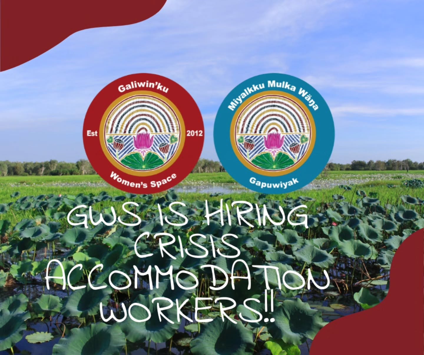 We’re Hiring – Casual roster - Crisis Accommodation Support Workers
We’re looking for Yolŋu or Balanda women to share the load in providing a 24/7 safe space for Yolŋu women and children on Elcho Island.
📍 Location: Elcho Island – Women’s Safe Space
🕒 Casual Shifts Available:
Sleepover Shifts: 8 pm – 8 am
Night Shifts: 4 pm – 8 pm
Weekend Day Shifts
Your Role:
Providing a safe, comfortable, and secure environment for women and children accessing the service after hours, including:
🍲 Cooking meals
🛡️ Safety planning
🧶 Night-time activities like weaving & yarning
💬 Offering practical and emotional support
If you’re caring, reliable, and passionate about community safety, we’d love to hear from you.
📩 Contact Kasee on 0498 808 109 or kasee@gwspace.com.au 
Let’s stand together for our women and children – always, all ways. 💛