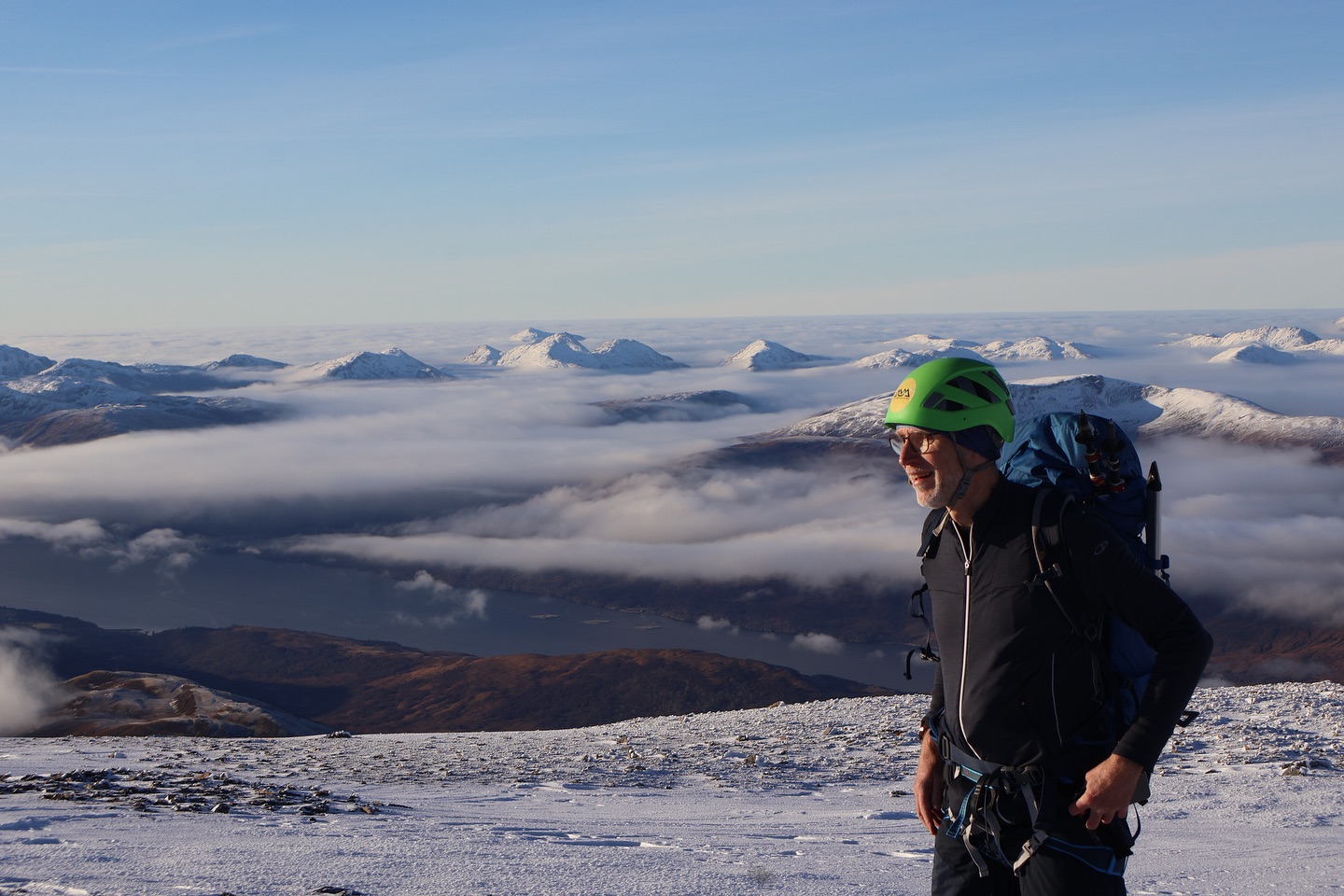 I’ve had 2 absolutely stunning days working in the Scottish mountains this week.
It’s been so peaceful to be up above the inversion with views for miles and not a breath of wind. On Tuesday Andrew and I did a big loop of Ben Nevis and Carn Mor Dearg. We climbed up the north face of the Ben via Ledge route, then across the CMD arete and enjoyed a beautiful setting sun as we walked down to the car.
Thanks for joining me on a magical day Andrew!
@brit_mt_guides