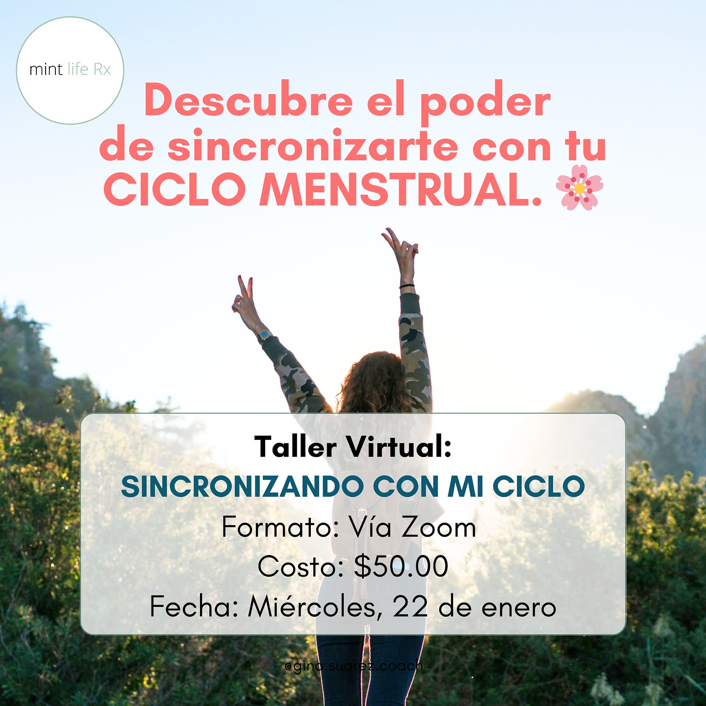 ✨ Taller Virtual: Sincronizando con mi ciclo 🌸 🩸
Descubre el poder de sincronizarte con tu ciclo menstrual. 
💡 Aprende cómo alinear tu 🥗 alimentación, 🏋️♀️ ejercicio y rutinas con cada fase de tu ciclo para:
⚡ Potenciar tu energía
🌟 Mejorar tu bienestar
🤝 Conectarte con tu cuerpo como nunca antes.
📍 Reserva tu espacio ahora en el enlace en la Bio 👉 https://www.mintliferx.com/
📅 Fecha: Miércoles, 22 de enero
💻 Formato: Taller Virtual vía Zoom
💵 Costo: $50.00
#AlimentosConAmor #NutriciónSaludable
#CicloMenstrual #SaludHormonal #SincronizaciónHormonal #AlimentaciónSaludable #TipsDeSalud