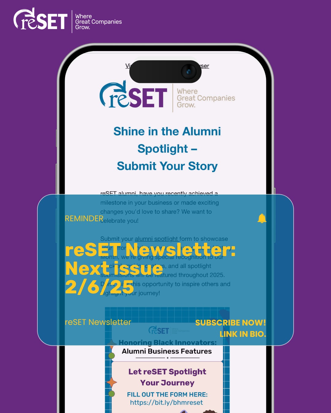 Stay informed with the reSET Newsletter! Get resources, updates, and opportunities every two weeks. 
Subscribe today! Link in bio.