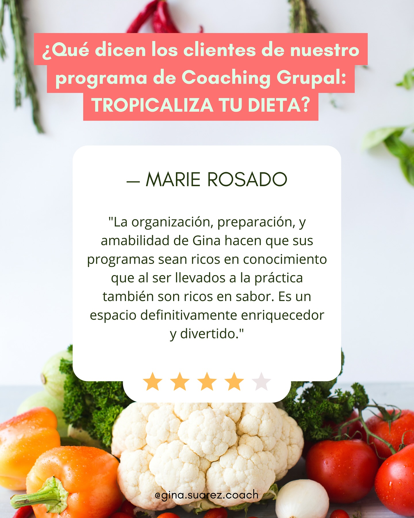 ¿Te preguntas cómo es formar parte del Coaching Grupal: TROPICALIZA TU DIETA 🍍🥑🥭?
¡Aquí te lo cuentan algunos nuestros participantes! 🙌🏼🤩
La próxima edición del coaching grupal viene con mucho sabor… ¡y aún más amor! ❤️
El objetivo del programa es que aprendas a cocinar 👩🍳👨🍳 y disfrutar comidas vegetales y naturales🥕 para una alimentación saludable. 🌿✨
Si estás listo/a para transformar tu alimentación entra a www.mintliferx.com para más información. 
@gina.suarez.coach 
#TropicalizaTuDieta #CoachingGrupal #ComerConConciencia #BienestarIntegral #TestimonioReal