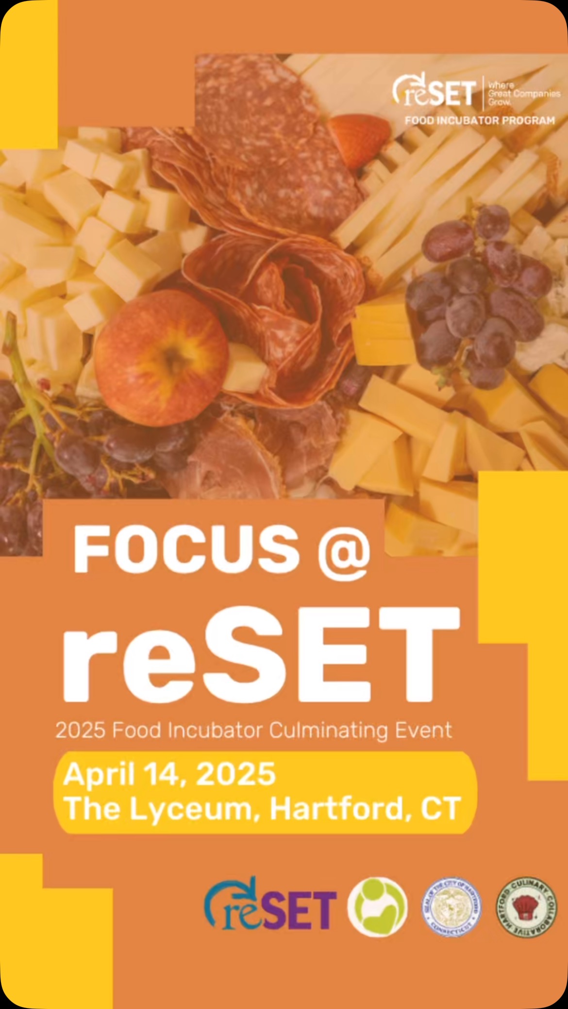 Join us Monday, April 14th from 5:30–8:30 PM at The Lyceum for FOCUS at reSET (F@R) — the 2025 Food Incubator Culminating Event!
This isn’t your average pitch night. It’s a celebration-meets-focus-group where YOU get to sample, experience, and give live feedback to emerging food entrepreneurs as they pitch their businesses.
Help shape the future of CT’s culinary scene while connecting with changemakers and tasting what’s next.
RSVP now at resetco.org/events
#hartfordct #newhavenct