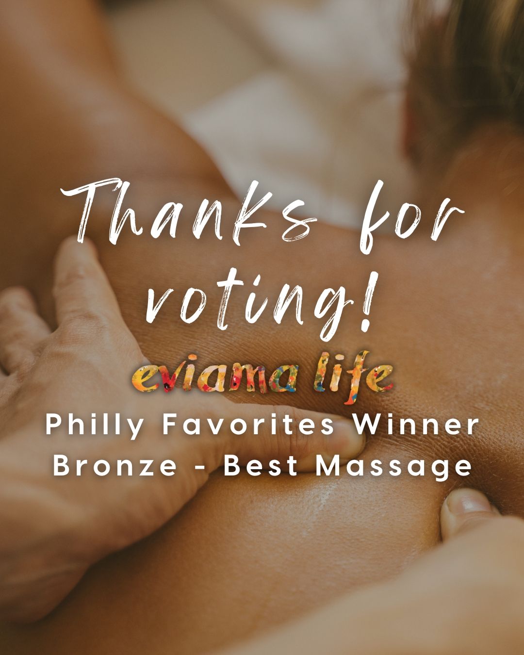 Thanks to you, we placed Bronze for the #PhillyFavorites Massage category! We are so honored to receive this recognition and we are so grateful to our loyal friends and clients who voted for us! 
+
+
+
#PhillyFavorites #eviamalife #eviama #eviamalifespa