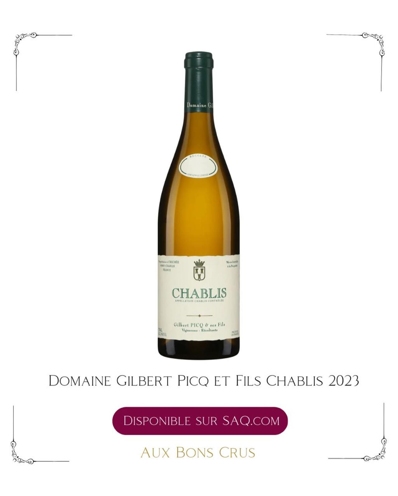 🍷 Nouveauté à découvrir sur saq.com!
Chablis 2023 du domaine Gilbert Picq et fils
🍇 Chardonnay 100 %
🍷 Robe jaune pâle brillante, aux reflets argentés typiques du terroir chablisien. Le nez s’ouvre avec fraîcheur sur des notes de poire juteuse, de fleur d’acacia et de coquilles d’huîtres. En bouche, l’attaque est souple, portée par une belle tension. L’ensemble est équilibré, précis, avec une finale saline et légèrement crayeuse, signature du domaine.
⌛ Maintenant et sur 4 à 6 ans encore.
🍴 Filet de bar rôti, beurre citronné et fondue de poireaux.