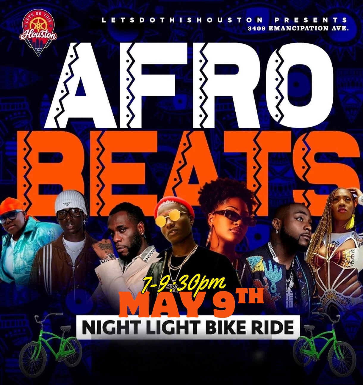 This Friday May 9th #AfroBeats 🎶 is back at 📍@3rdwardtours 🚲💨 for a cruise around the city on LED Bikes!! Stop for food & drinks along the way!!
Link in the bio to register today!! 
#thingstodoinhouston #htx #houstonevents #htown #houstonbiketour #downtownhouston