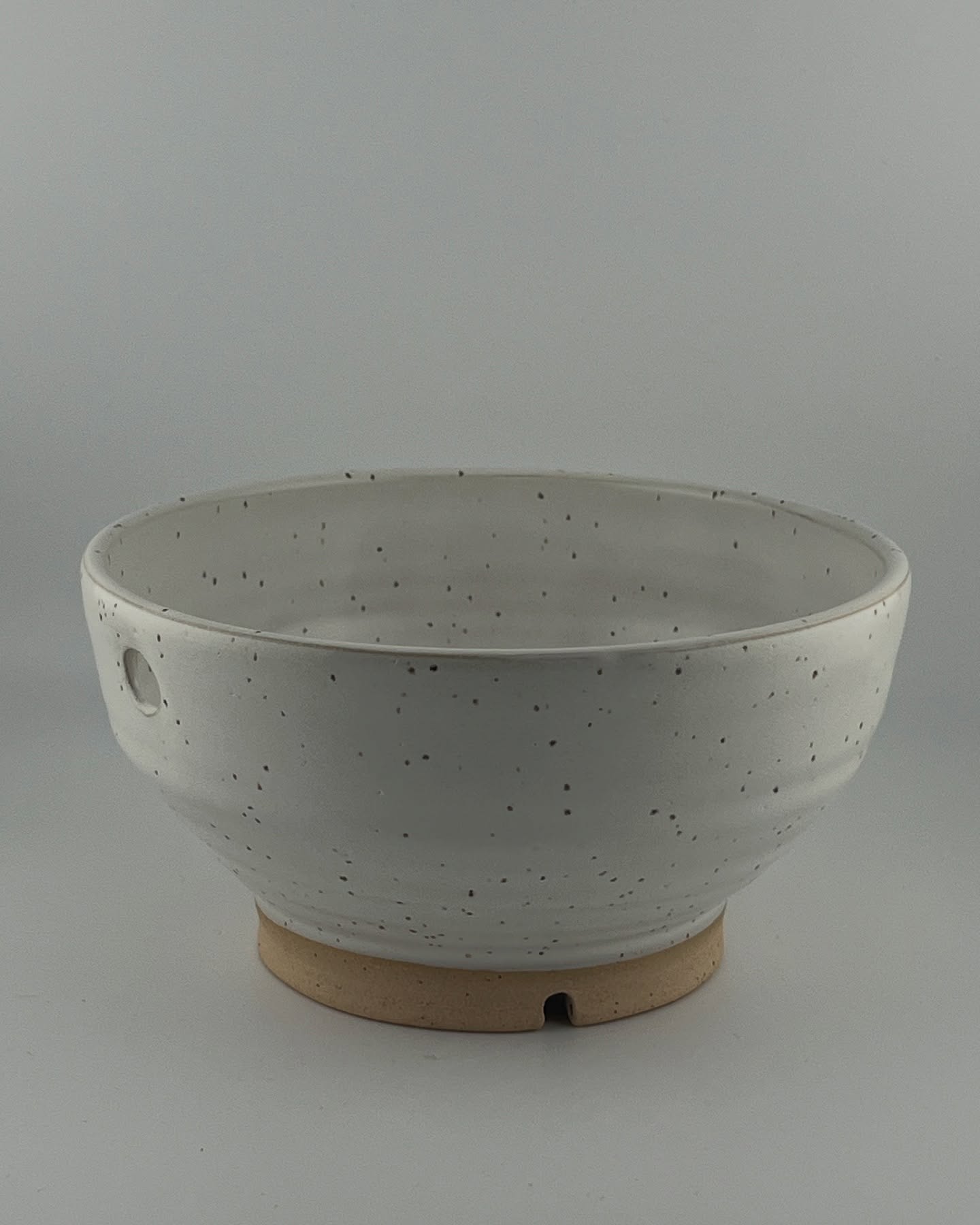 Small Colander in Glacier glaze on Roo clay body. I love the satin finish of Glacier and how it pairs with the speckles in Roo. Available Saturday, June 21st at the New Albany Farmer’s Market. 8-12