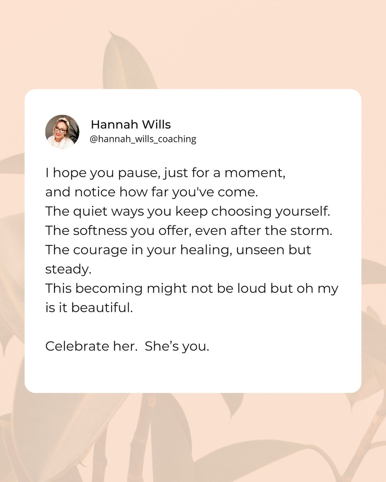 Sheās healing in ways no one sees.
Sheās rewriting her story in quiet moments.
This is your reminder:
The soft, steady becoming is still powerful.
You donāt have to earn your worth ā you already have it.
⨠Tag a woman you love who needs to hear this today. š
Big love!
Hannah xx
-
#healingjourney #emotionalwellbeingcoach #mentalwellnessmatters #selflove #selfcompassion #lifecoach #lifecoachingforwomen