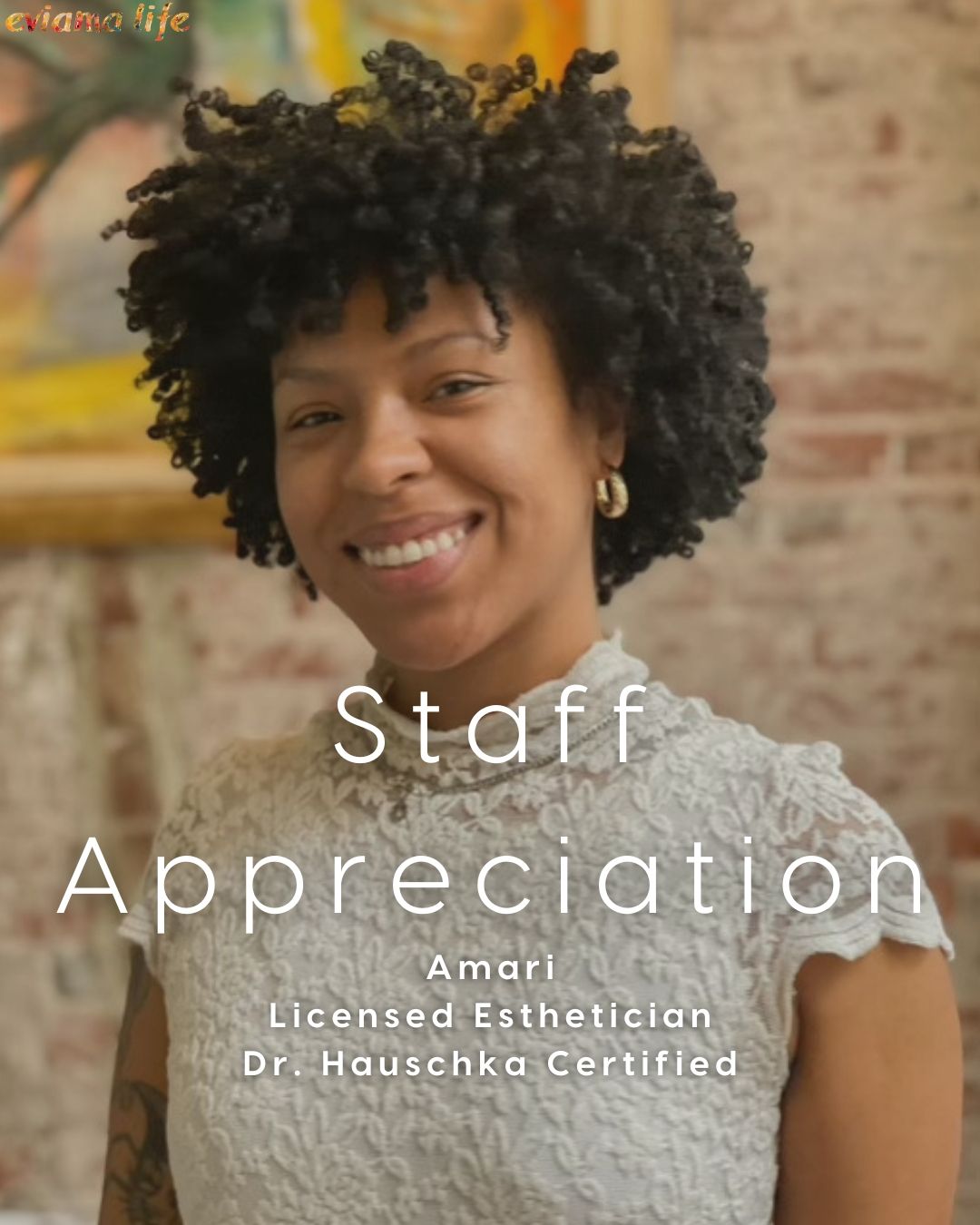 Amari is a Licensed, Dr. Hauschka Certified Esthetician whose approach to skincare is heavily influenced by the connection we have to our mind and body and its impact on our skin. With therapeutic touch and familiarity of plant spirits, a facial experience with Amari is not only relaxing, but restorative and educational. Amari empowers their clients to accept themselves in all phases and put faith in their skin's ability to function independently.
+
Book with Amari on Saturday, Sunday & Monday!
+
+
+
#eviamalife #eviama #eviamalifespa #StaffAppreciation #Massage #MassageTherapy #PhillySpas