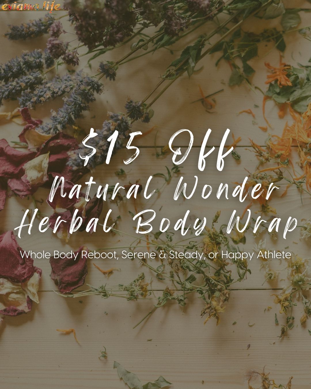 There's more!! When you book any Natural Wonder Herbal Wrap (Serene & Steady, Whole Body Reboot, or Happy Athlete), you get $15 off the cost of service! 
+
This offer is redeemable ONLY on Thursdays and Fridays from 4pm-8pm.
+
Don't miss out on this limited time offer! 
Offer ends August 31st.
+
☎️ Call us 215.545.3344
?️ Book online
? 109 S. 13th Street, Suite 2N, Philadelphia, PA
+
+
+
#eviamalife #eviama #eviamalifespa #phillyspa #spasinphilly #holisticspa #greenspa #Philadelphia #selfcarephilly #selflove #massagetherapy #massagephily #phillymassage #phillyfacial #phillyesthetician