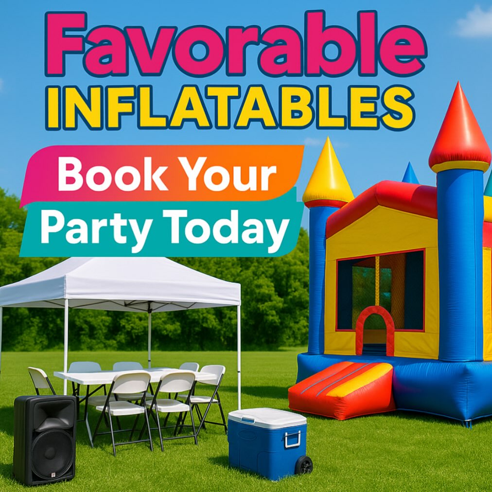 Make your next event unforgettable with Favorable Inflatables! From bounce houses to chairs, tables, speakers, tents and coolers —we’ve got everything you need to throw the ultimate party. 
✅ SIOTO certified — Safety is our priority
Giving back to our heroes: 
20% OFF for Veterans & Active Military 
15% OFF for First Responders & Healthcare Heroes 
📍 Serving Connecticut
📅 Book Your Party Today!
📲 Call/Text/DM/Email to reserve your rentals!
#FavorableInflatables #PartyRentals #BounceHouseFun #FamilyEvents #EventPlannerLife #PartyTime #CTEvents