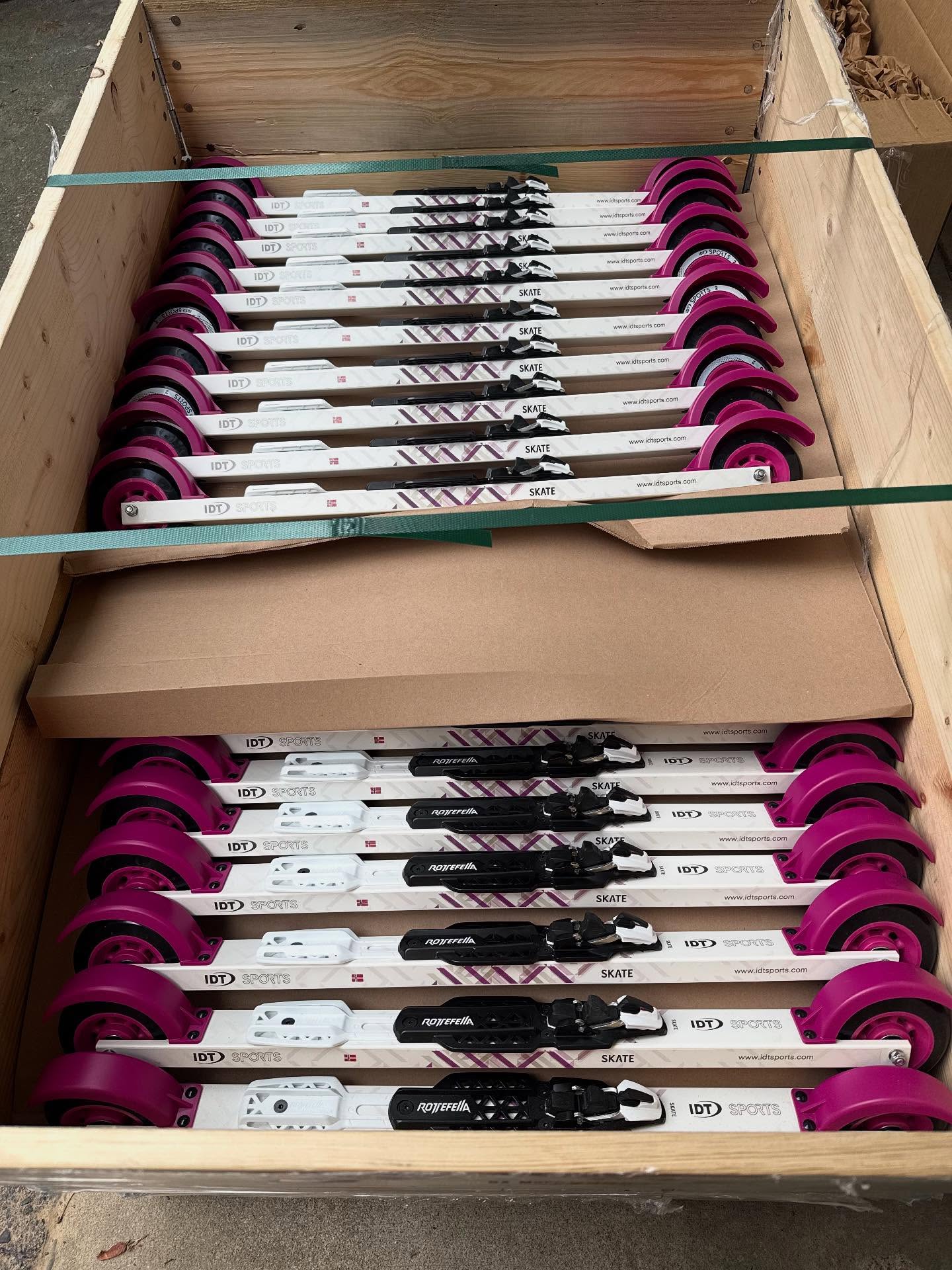 The race fleet of the best rollerskis from Norway has arrived! August 17th Debut @pioneermidwest Summer Cool Down race, see you there!
