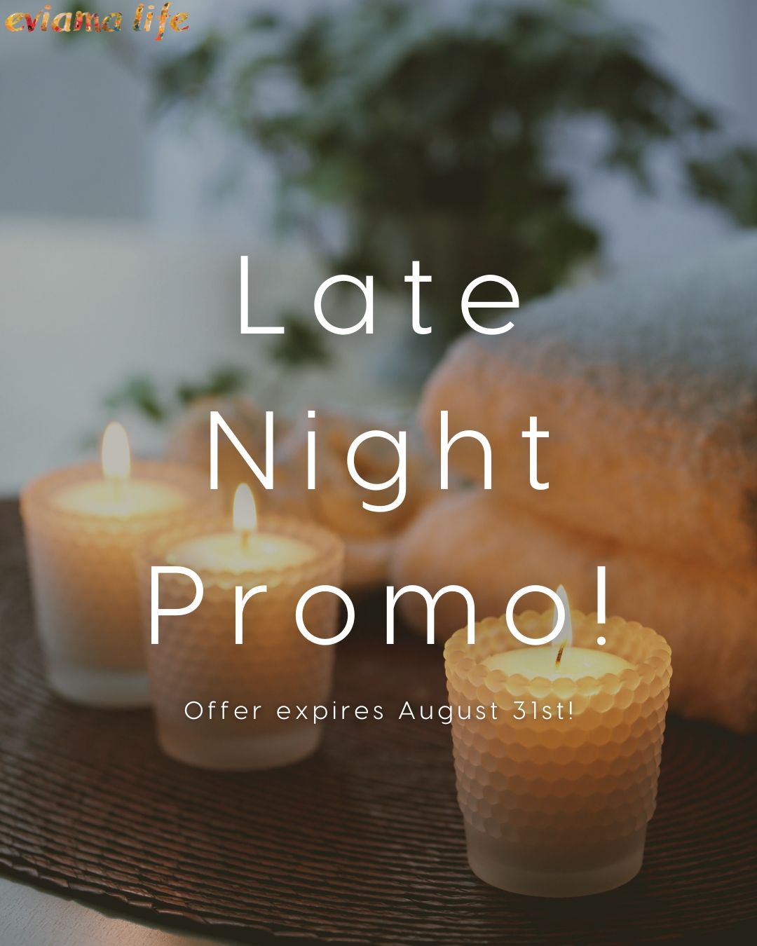 Its the last week to take advantage of our summer late night promo! 
When you book on Thursday OR Friday from 4pm on, you save on services!
$10 off any Massage
$10 off Reiki
$10 off Facials
$15 off Herbal Body Wraps
Don't miss out on this limited time offer expiring August 31st!
+
☎️ Call us 215.545.3344
?️ Book online
? 109 S. 13th Street, Suite 2N, Philadelphia, PA
+
+
+
#EviamaLifeSpa #Eviama #EviamaLife #Philadelphia #PhiladelphiaGreenSpa #Philly #PhillySpa