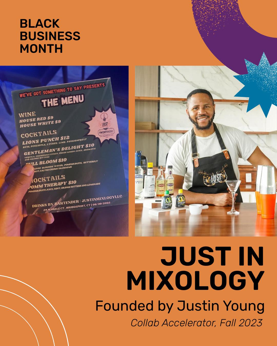 For our final highlight for Black Business Month, we’re thrilled to highlight a few more Black Business alumna from reSET and Collab programs. Check them out and give them a follow!
@justinmixologyllc, founded by Justin Young, is a fully licensed mobile mixology and bartending service that offers tailored beverage experiences and services for various events, providing high-quality drinks, interactive experiences, and customizable options without the need for large catering agencies.
@nabii_organics, founded by Natasha Harris, provides premium affordable natural and organic products that support the healing of the body through natural body butters, soaps, serums and more, and the healing of the earth through ethical and sustainable practices.
@ownyourfunk, founded by Kyra James, is revolutionizing the artisan food scene by creating fun, interactive tasting experiences that reconnect people to farm-fresh, handcrafted foods. Kyra’s mission is to build food equity, educate diverse communities, and bring a sense of empowerment through food knowledge. By combining unique artisan foods with vibrant events, she’s creating spaces where learning, fun, and flavor come together
Sade Nicole (@sadenicolebrand) started sewing in her late teens with just a machine and YouTube. Today, her women’s ready-to-wear line is known for its vibrancy and femininity. With each garment, Sade Nicole brings sophistication and style to any wardrobe.
@sashaswholeearth, founded by Sasha Allen Walton, specializes in the holistic care of the mind, body, and spirit. Their product line includes herbal tea blends, spiritual baths, smoke blends, and more.
Sassy Black Yarns (@sassyblackyarns1), founded by Lakisher Hurst and located in Manchester, CT, specializes in providing vibrant, high-quality yarns to fellow crafters. Each skein is meticulously hand-dyed in small batches, ensuring every product is one-of-a-kind.