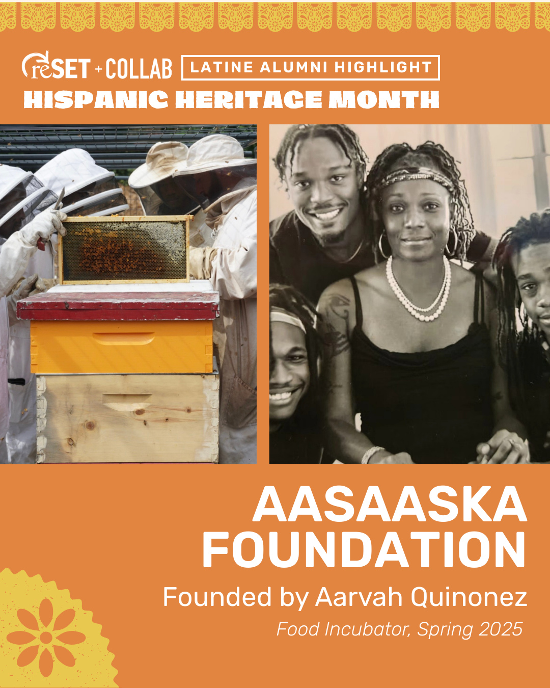 Happy Hispanic Heritage Month! We're proud to highlight some of the incredible Latine founders who have graduated from Collab + reSET's programs. Please follow + support these hard-working alumni!
Aarvah Quinonez is the founder of @_aasaaskafoundation_ct, an urban farm and beekeeping organization in Hartford. Aarvah created the Aasaaska Foundation to provide her three sons with skills that would help them transcend the struggles that all Black men face in this country and become future leaders in their community.
Rob Zielonka founded @growlerpower to create a better tasting, more sustainable, longer-lasting method to preserve local beer in growlers. Growler Power turns a standard growler into a portable kegerator dispensing your choice of beer (or cider, cocktail, cold brew, etc.). Elevate your drinking experience while supporting local beverage producers. 
Evy Ruiz founded @hastaluegofriend_, a mobile coffee service providing a convenient and enjoyable café experience, one cup at a time. Serving CT, NY, and MA communities. Evy is also co-organizing Hartford’s Día De Los Muertos celebration on Saturday, October 18, with fellow reSET alumni Helena Fernandez of Helena’s Casita (@helenascasita, Retail Incubator ‘22 and DMM ‘23) and Mimi Gonzalez (@itsmimigonzalez) of @griefsense (Impact Accelerator, '24)
Domingo Medina founded Peels & Wheels Composting (@pwcomposting) to create a more sustainable, resilient New Haven. Peels & Wheels Composting is a neighborhood-scale operation that composts household food waste for residents, schools and small businesses who want to compost but can’t or don’t have the means to do so. Using bikes, bins, and trailers, Peels & Wheels picks up your kitchen scraps and other biodegradable materials and takes them to local farms and gardens for composting.
Daneka Ruiz founded @soulvadorian in 2019 to honor her Salvadorian and African American heritage, as well as her passion for food. She and her partner/co-founder Neftaly Arroyo Jr. have created a unique menu that combines the flavors of Soul food, seafood, and Latin cuisine to create an exceptional culinary experience.