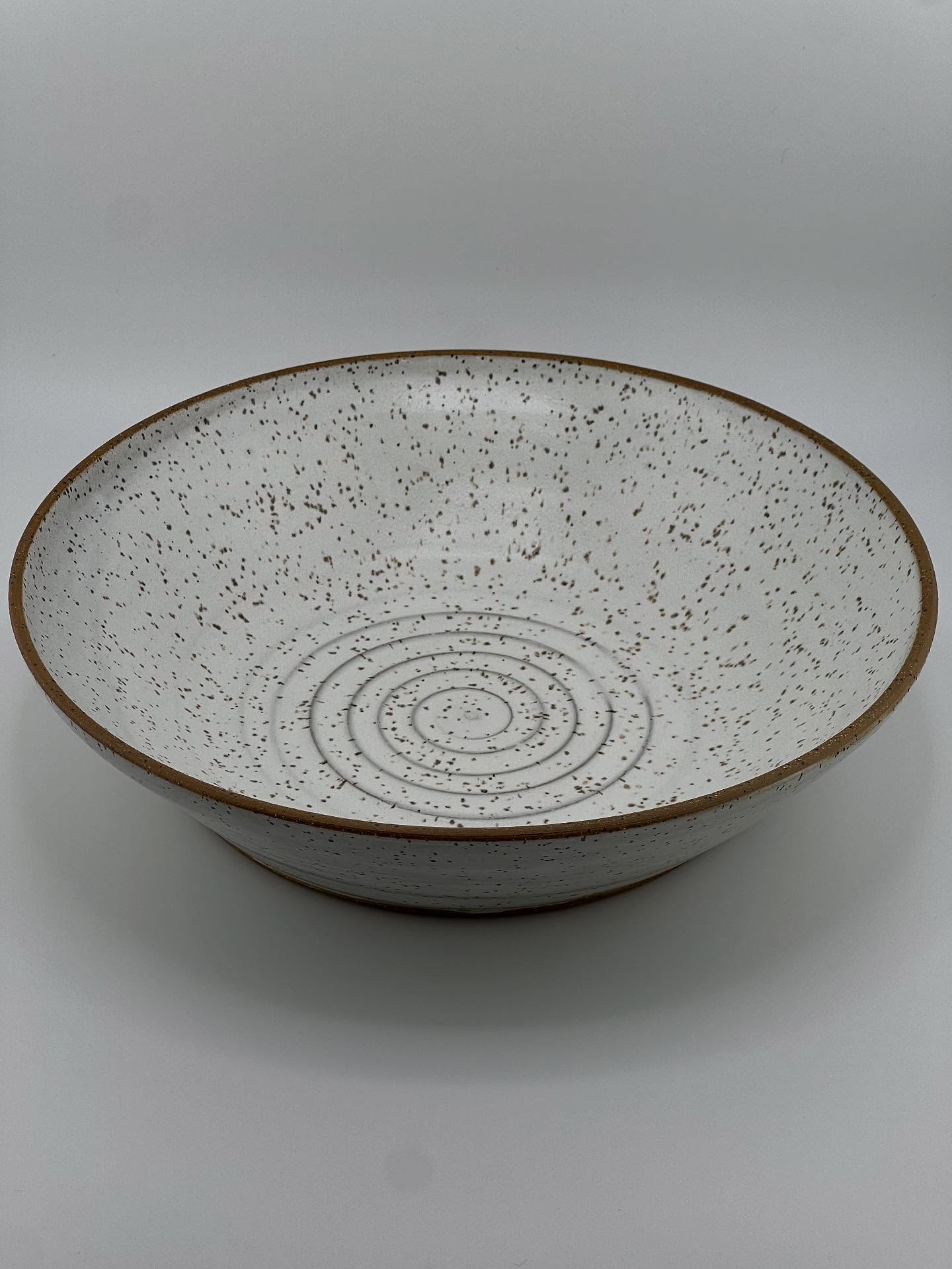 Serving bowl made with Speckled Turtle clay and Glacier glaze. Available 9/20/25 at the New Albany Farmers Market. 8-12.