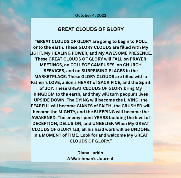 JOURNAL NUGGET from 2 years ago coming to pass as Charlie Kirk’s death released a turning point:
“ These GREAT CLOUDS OF GLORY bring My KINGDOM to the earth, and they will turn people’s lives UPSIDE DOWN.”
