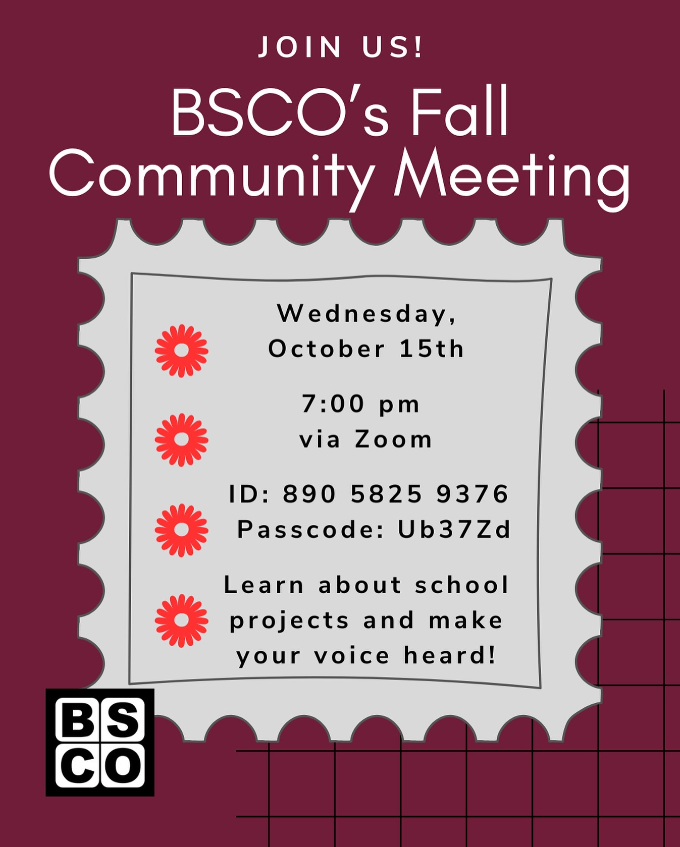 **UPDATE! Tonightโs meeting is on Zoom - please use the info above or the link in our bio to join**
Join us this evening for our Fall Community Meeting! This is a great way to stay in the loop on BSCO activities, funding, and projects. We look forward to seeing you at 7 pm! ๐ค