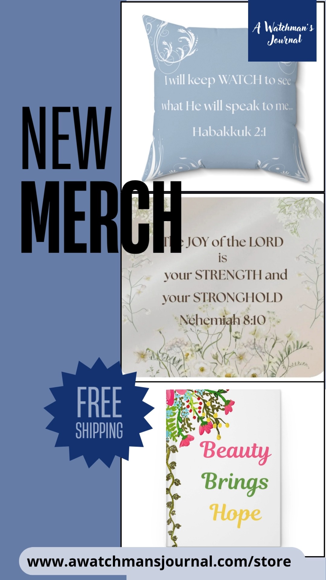 New items in the store just published! Mugs, home decor, and of course journals for the watchmen! 
www.awatchmansjournal.com/store