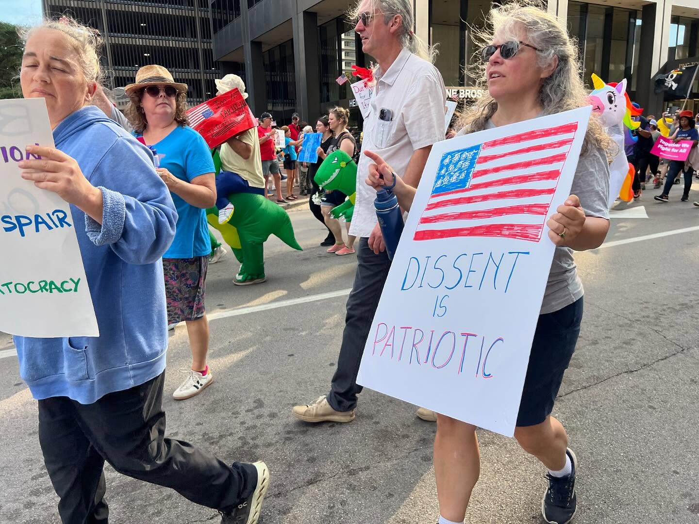 Some of my favorite signs from today’s No Kings protest. Nothing makes me feel more American than shouting “Donald Trump has got to go!” Just sorry I didn’t get a pic of the sign that said “Who Would Jesus Deport?”. I love and know Jesus and he wouldn’t be happy with any of these tables that need to be flipped.