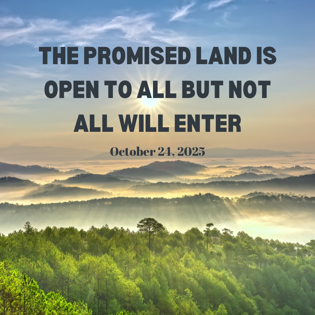October 24, 2025
THE PROMISED LAND IS OPEN TO ALL BUT NOT ALL WILL ENTER
Diana Larkin - A Watchman’s Journal
www.awatchmansjournal.com/the-promised-land-is-open-to-all-but-not-all-will-enter