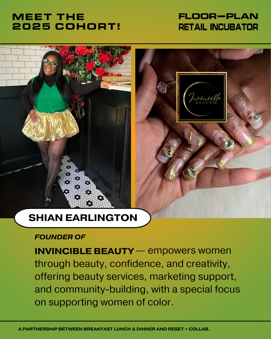 Welcome Shian Earlington (@dosesofshii), founder of Invincible Beauty, to the 2025 Floor—Plan Retail Incubator Cohort! 
Invincible Beauty (@invinciblebeauties) empowers ALL women through beauty, confidence, and creativity. As a first-generation college student and plus-size model, Shian always believed in breaking barriers and creating spaces where women—especially women of color—can appear boldly and authentically.
Invincible Beauty is more than just a business; it’s a movement! Through various beauty services, marketing and branding support, and community-building, Shian helps women tap into their power, embrace their uniqueness, and build lives and brands they’re proud of.
Meet Shian and her fellow 2025 cohort at Pop-Up & Pitch on Wednesday, November 19, 5:30-8pm at The Lyceum Resource & Conference Center, 227 Lawrence St. in Hartford. 
Get tickets: bit.ly/popuppitch25