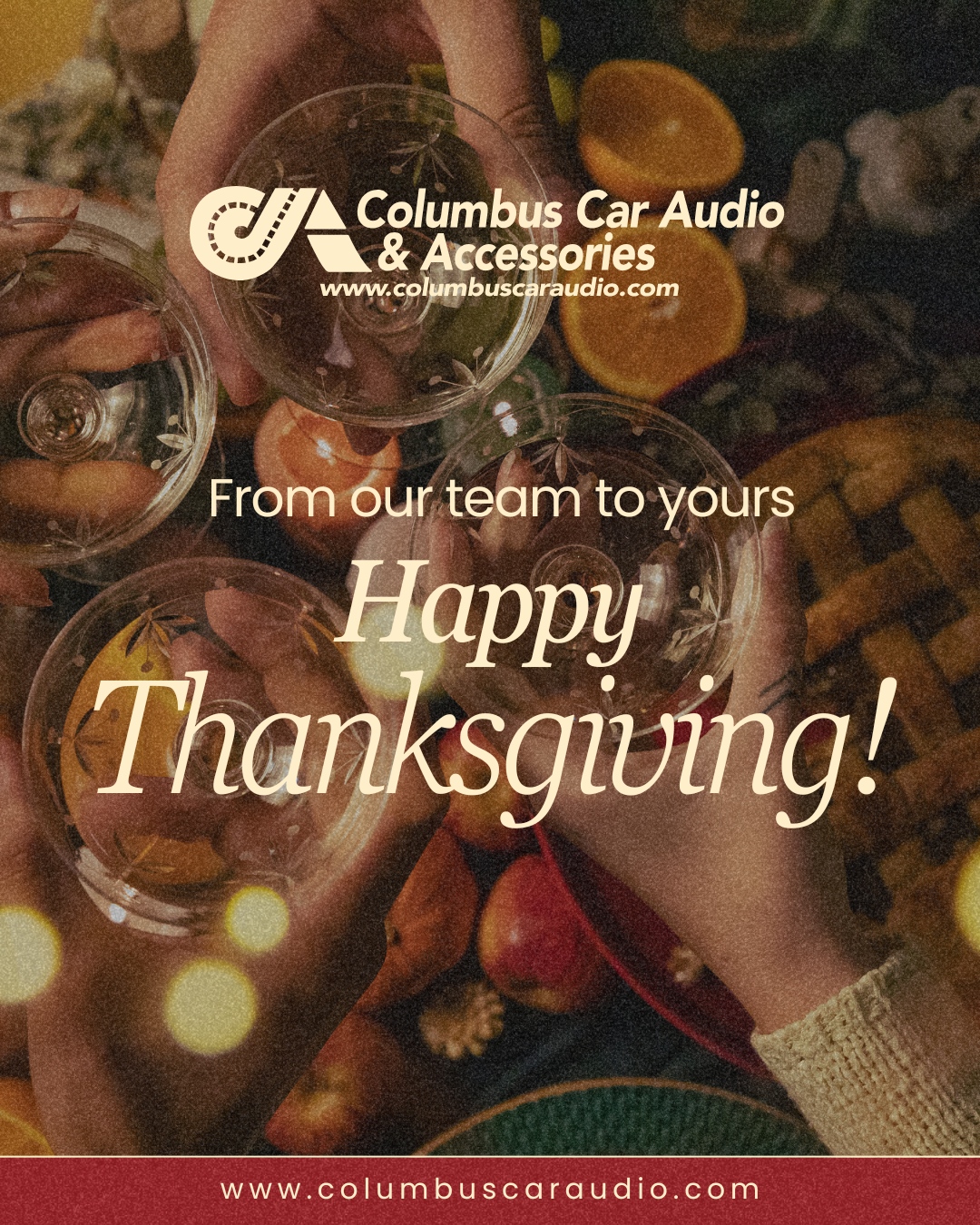 At Columbus Car Audio & Accessories we believe in more than just great gear. We believe in relationships, precision installs with a lifetime workmanship guarantee, and helping you get the most from your ride.
Thanks for making us your trusted shop. Enjoy the holiday, relax, and we’ll see you back for those next-level upgrades soon!
#ThanksgivingDay #CarAudioLife #ThankYou