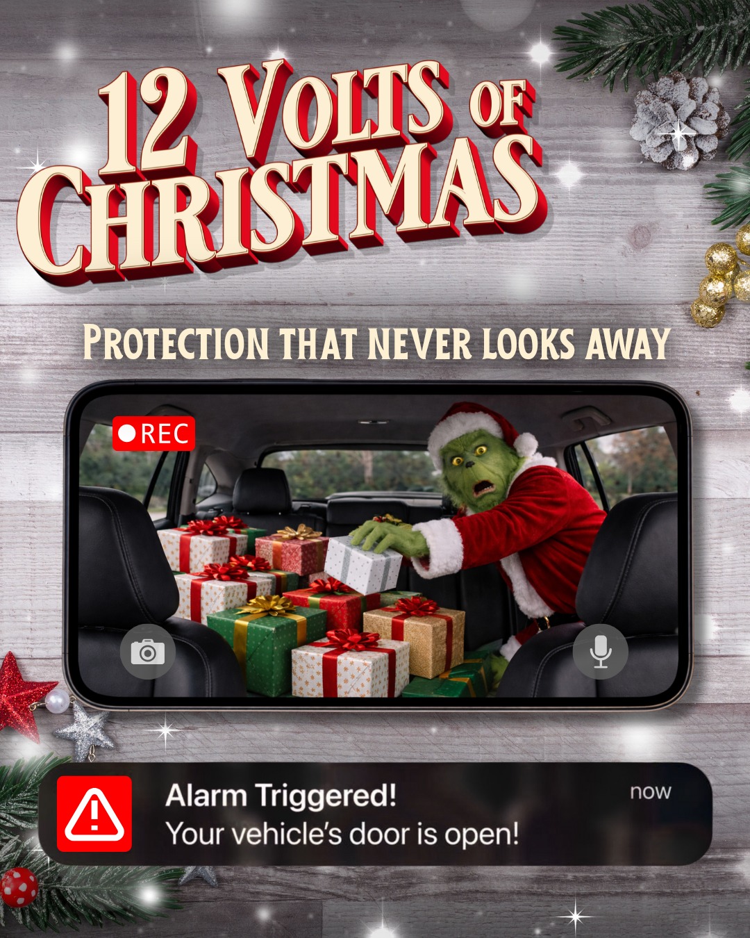 On the 6th Volt of Christmas, save on protection that never looks away.
Because this season attracts more than just holiday cheer.
Unwrap peace of mind, professionally installed at Columbus Car Audio & Accessories.