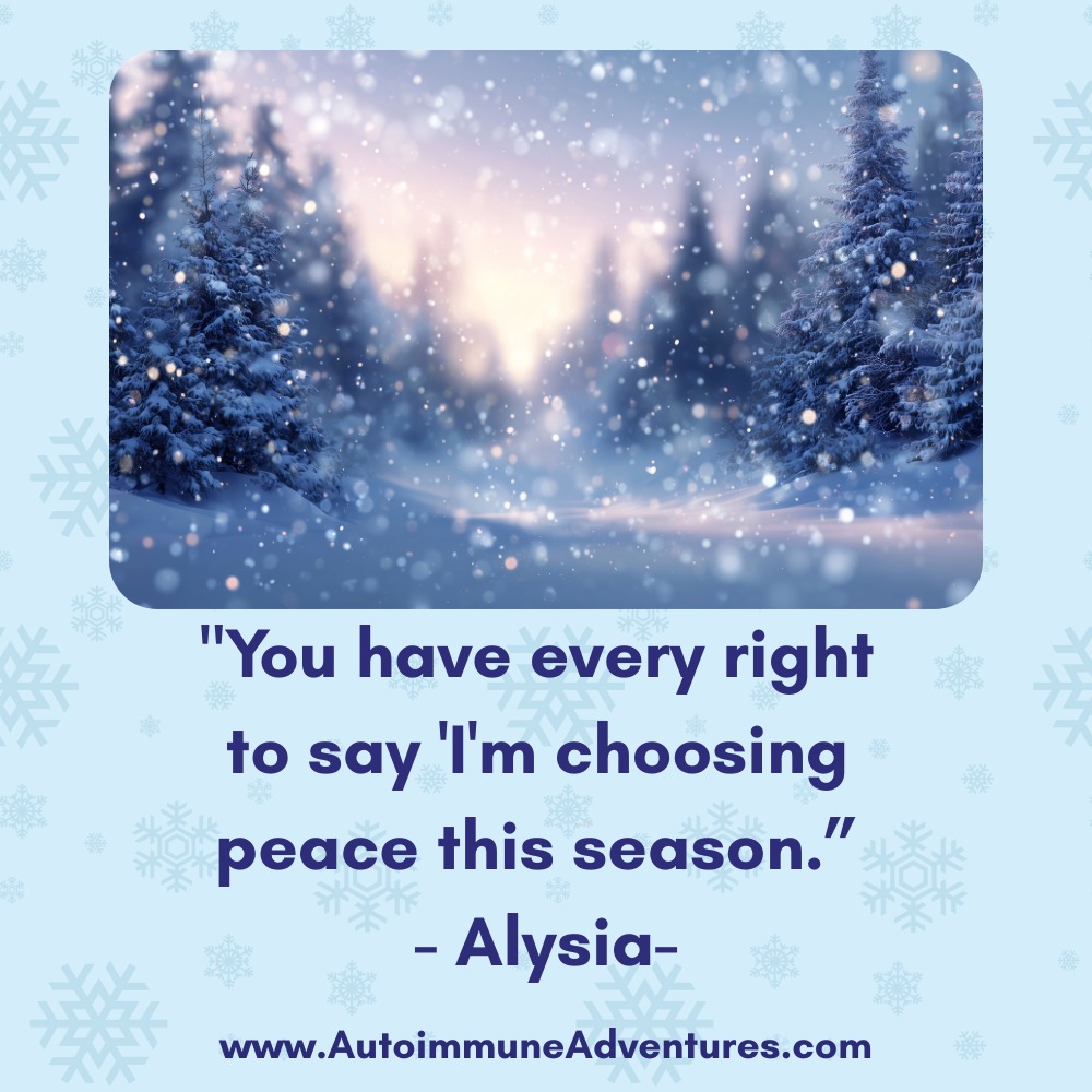 This season doesn’t require burnout to be meaningful. 🌿
In Holiday Episode #4 of Autoimmune Adventures, Alysia speaks to the strength it takes to choose calm, protect your energy, and prioritize peace — even when the world expects more. Peace is not quitting. It’s choosing yourself.
🎄 Holiday Episode #4
📅 Drops December 16
#AutoimmuneAdventures #ChoosingPeace #HolidayBoundaries #SelfCareSeason #ChronicIllnessSupport #MentalHealthFirst #GentleLiving #ProtectYourEnergy