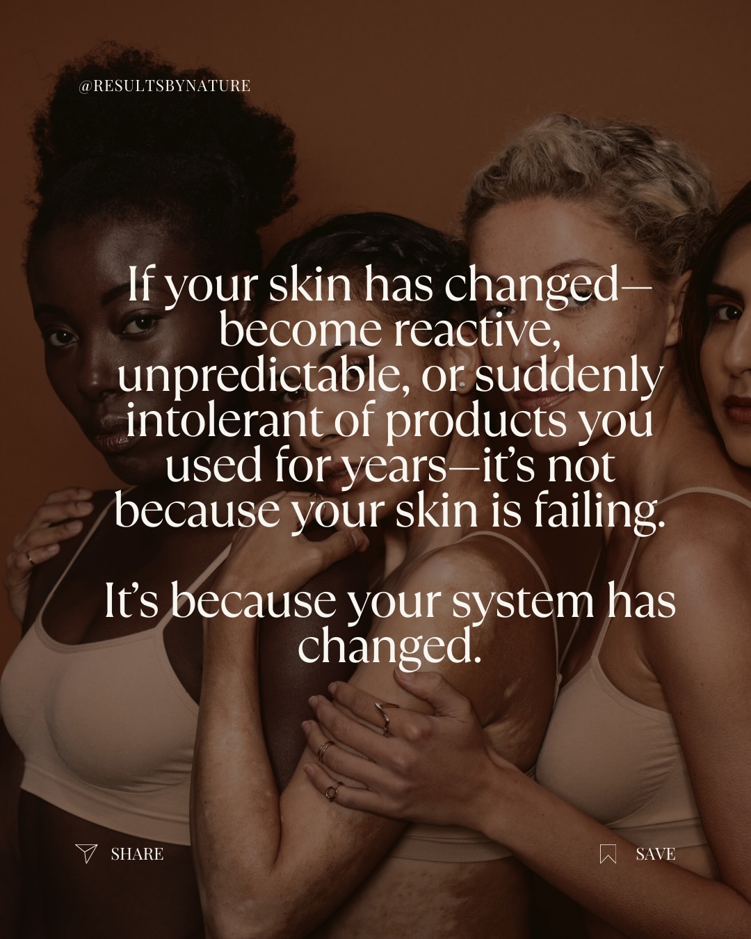 Your skin changes when your hormones change. It’s life.
Hormones shift. Stress rises. Barrier capacity drops.
And suddenly what once worked… doesn’t.
Results by Nature® exists to support skin through this exact phase—
with fewer products, better lipids, and informed guidance.
Comment “CLARITY” below and we’ll point you toward where to start.
#resultsbynature #biointegrativeaesthetics #hormonesafe #menopausenaturalsolutions