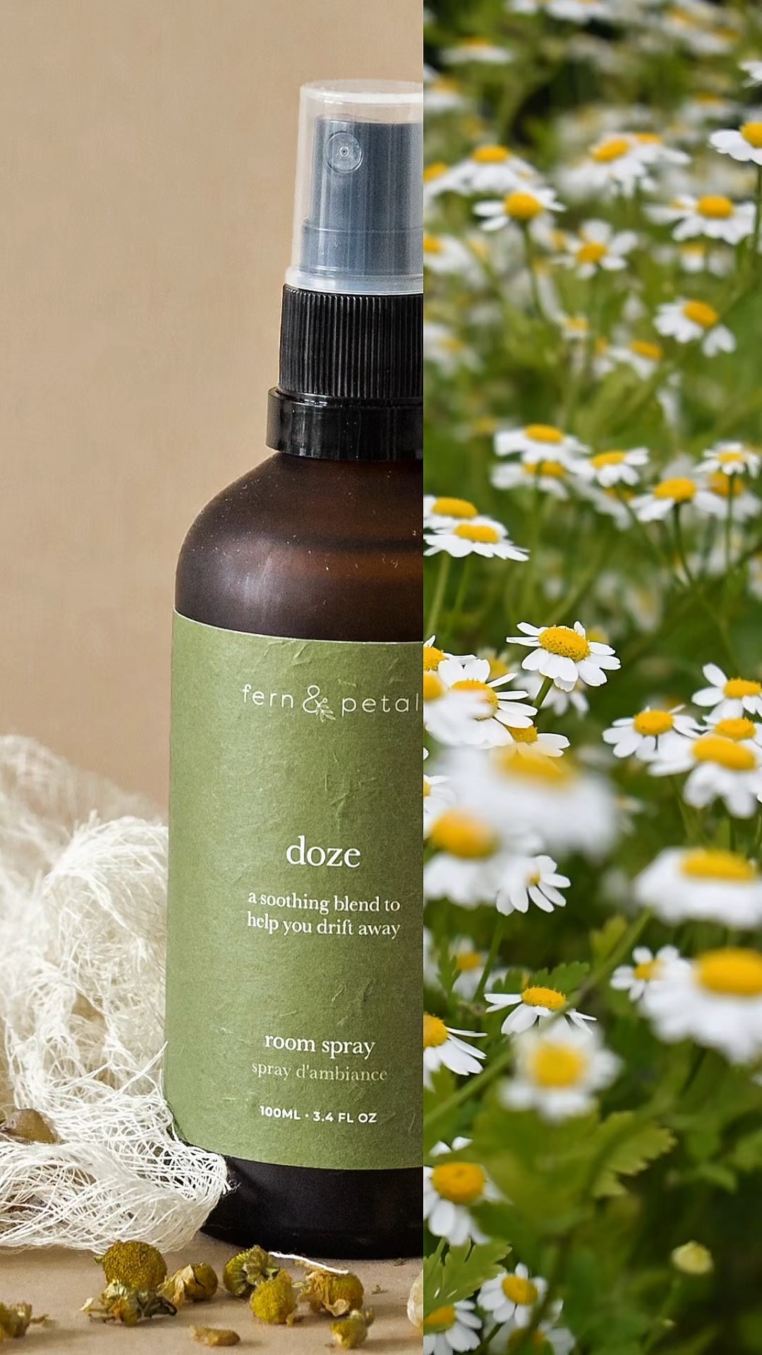 "Meet in the middle: Doze room spray 🪻🌙
Ease gently into a truly restorative slumber with primary notes of Lavender, Frankincense and Chamomile."